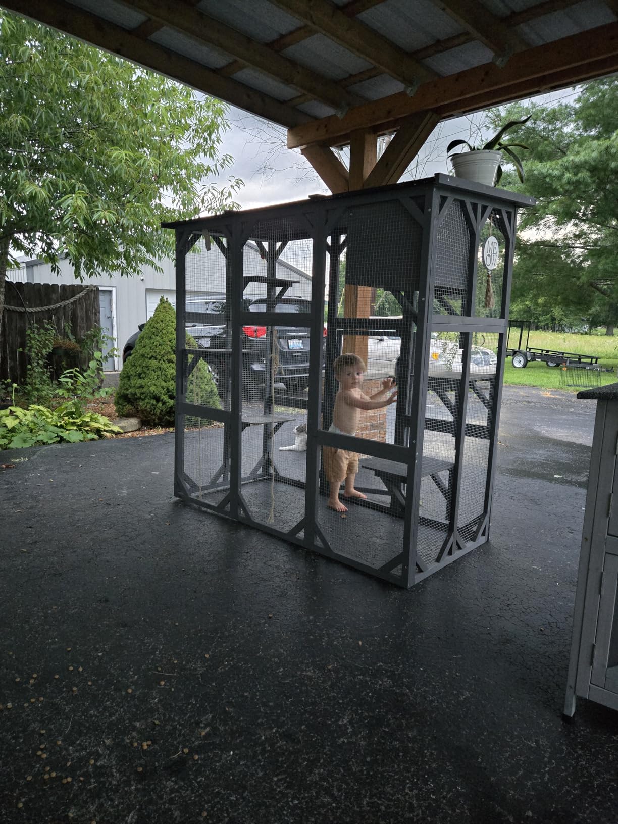 Grepatio Cat Enclosure Large Outdoor Catio Wooden Cat House with Weatherproof, Cat Cage Condo Indoor Playpen with Platform and Small House (Brown) customer photo 1