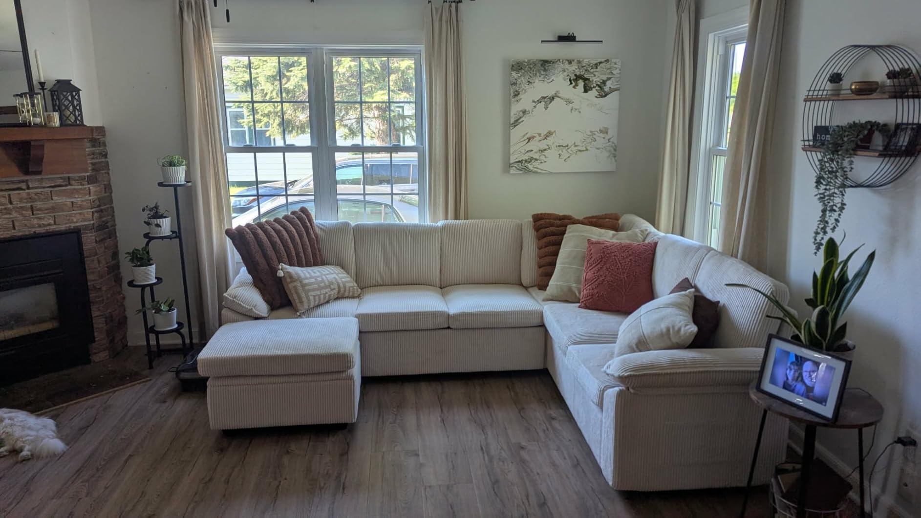 108 In L Shaped Modular Sectional Sofa Couch for Living Room, Beige | Pull Out Sleeper Bed, 7 Seat Modular Design, Hidden Storage Space, Soft Corduroy Fabric, Removable Covers, Easy Assembly customer photo 1
