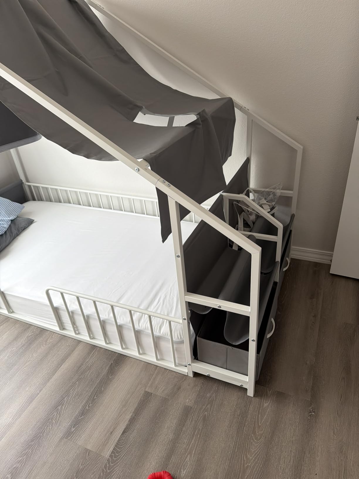 ADORNEVE Montessori Twin Floor Bed Frame with Safety Guardrail for Kids, House Shape Toddler Floor Bed with Sling Bookshelves & Storage Drawers, Metal Floor Bed Twin Size for Bedroom, Nursery, Pink customer photo 1