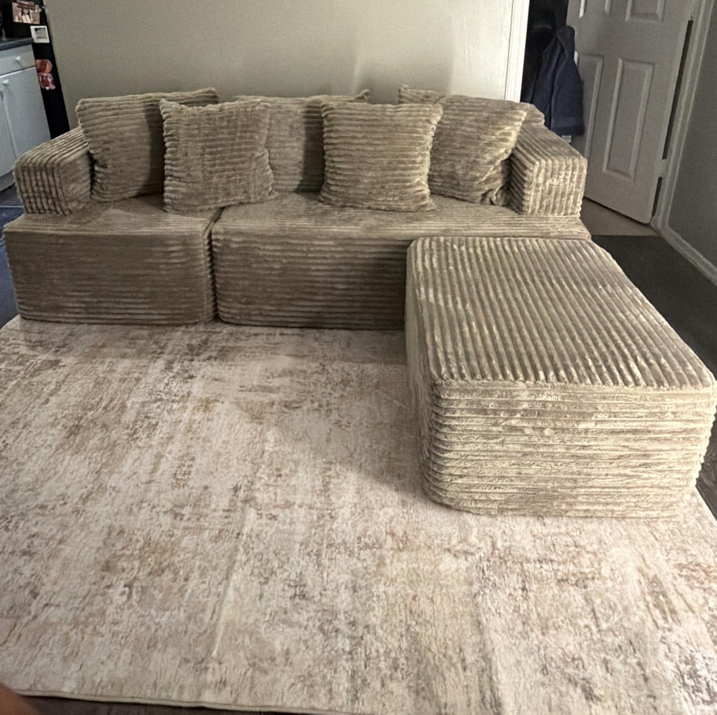 Korser Cloud Modular Sectional Sofa with L-Shaped, Boneless Couches for Living Room, Fluffy Comfy Corduroy Deep Seat with Ottoman, Bedroom, Apartment, No Assembly Required customer photo 1