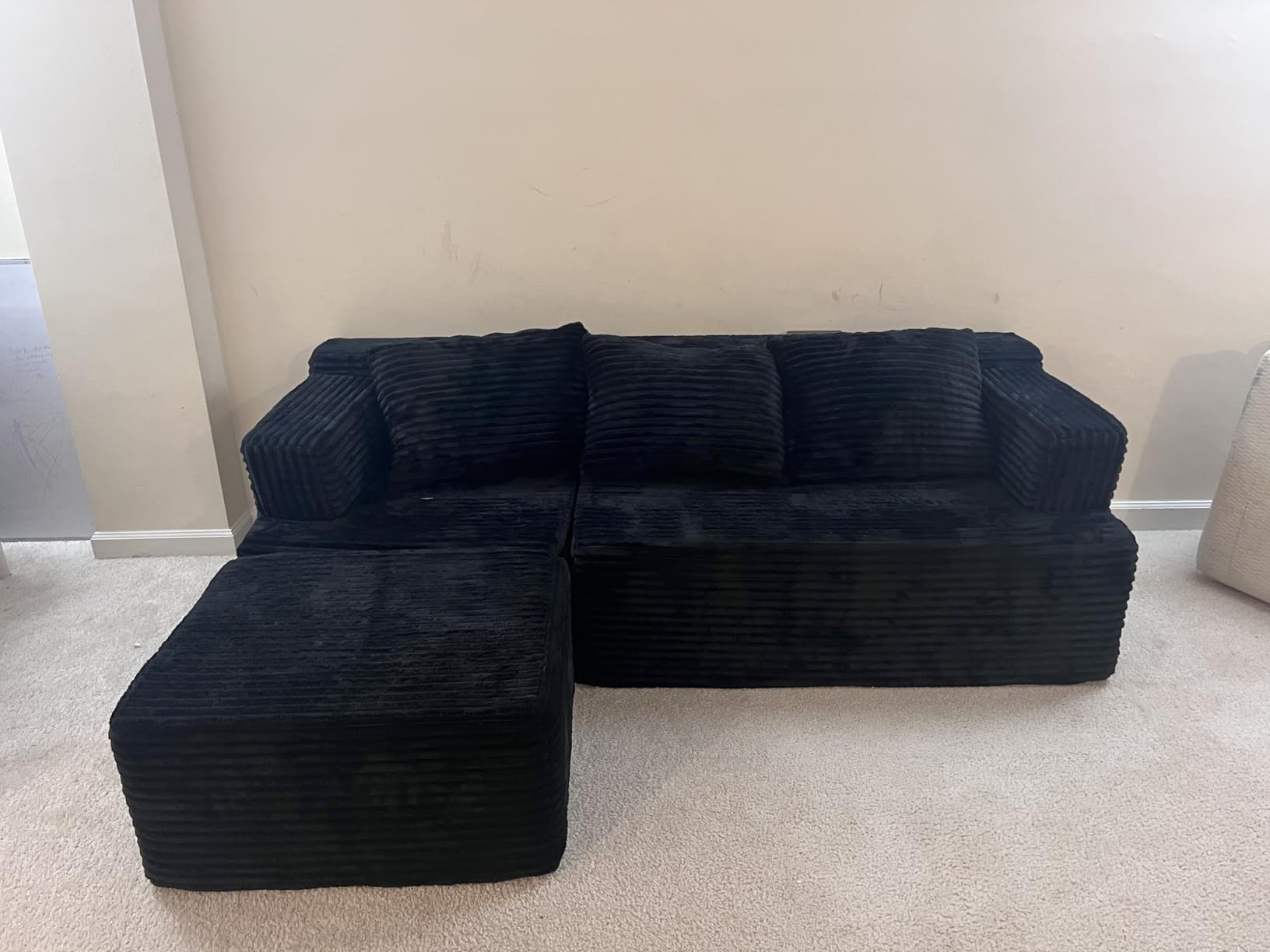 Korser Cloud Modular Sectional Sofa with L-Shaped, Boneless Couches for Living Room, Fluffy Comfy Corduroy Deep Seat with Ottoman, Bedroom, Apartment, No Assembly Required customer photo 2