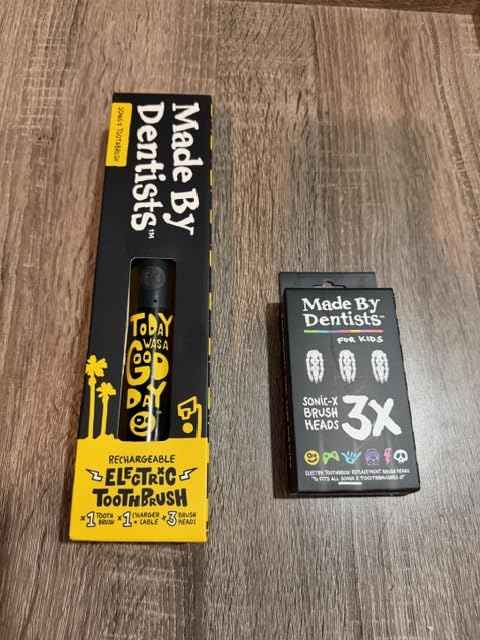 Made by Dentists Sonic X Electric Toothbrush - Rechargeable Kids Sonic Toothbrush, 8X Plaque Removal, 2 Speed Modes, 2-Minute Timer 6 Brush Heads Included, Tweens Ages 7+, Good Vibes Only Edition customer photo 1