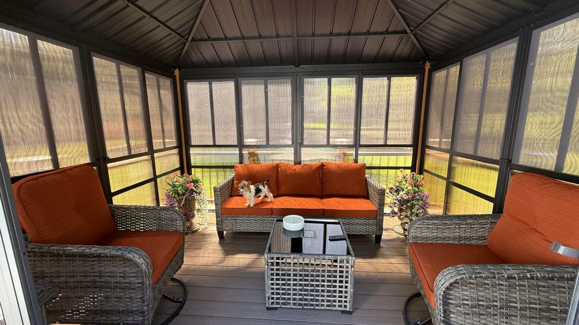 EROMMY 12x16 Sunroom Gazebo, Polycarbonate Roof Outdoor Solarium with Sliding Door customer photo 2