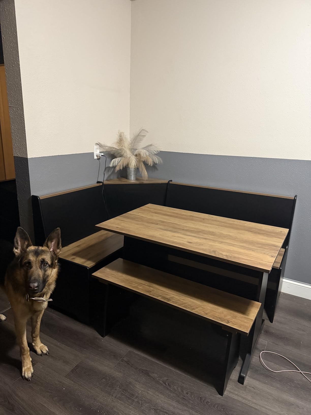 LUXOAK 3-Piece Corner Dining Set with Hidden Storage, Black Oak | Breakfast Nook, L-Shaped Corner Bench, Hidden Storage, Space Saving Design for Small Space, Kitchen Dining Room Furniture customer photo 1