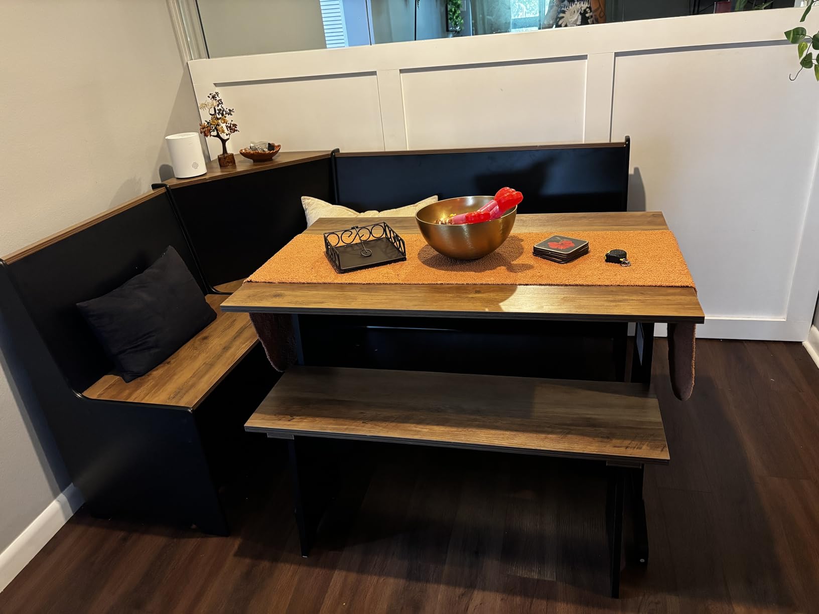 LUXOAK 3-Piece Corner Dining Set with Hidden Storage, Black Oak | Breakfast Nook, L-Shaped Corner Bench, Hidden Storage, Space Saving Design for Small Space, Kitchen Dining Room Furniture customer photo 2
