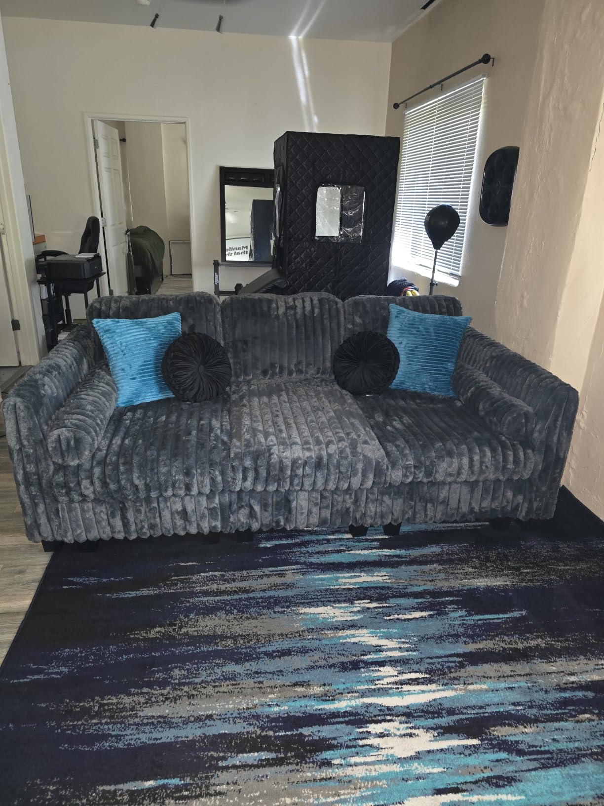Belffin Plush Corduroy Sectional Sleeper Sofa with Wide Deep Seat Modular Sectional Cloud Couches for Living Room, Grey Couch customer photo 2