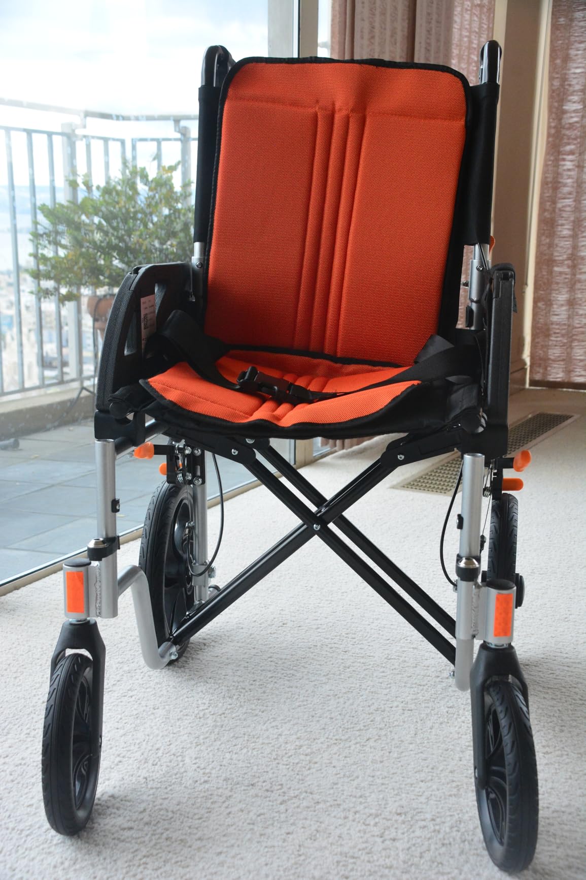 VOCIC U12 Lightweight Transport Wheelchair for Adults Orange Foldable Wheelchair with Handbrakes, Flip-Back Arms, Swing-Away Footrests, 12