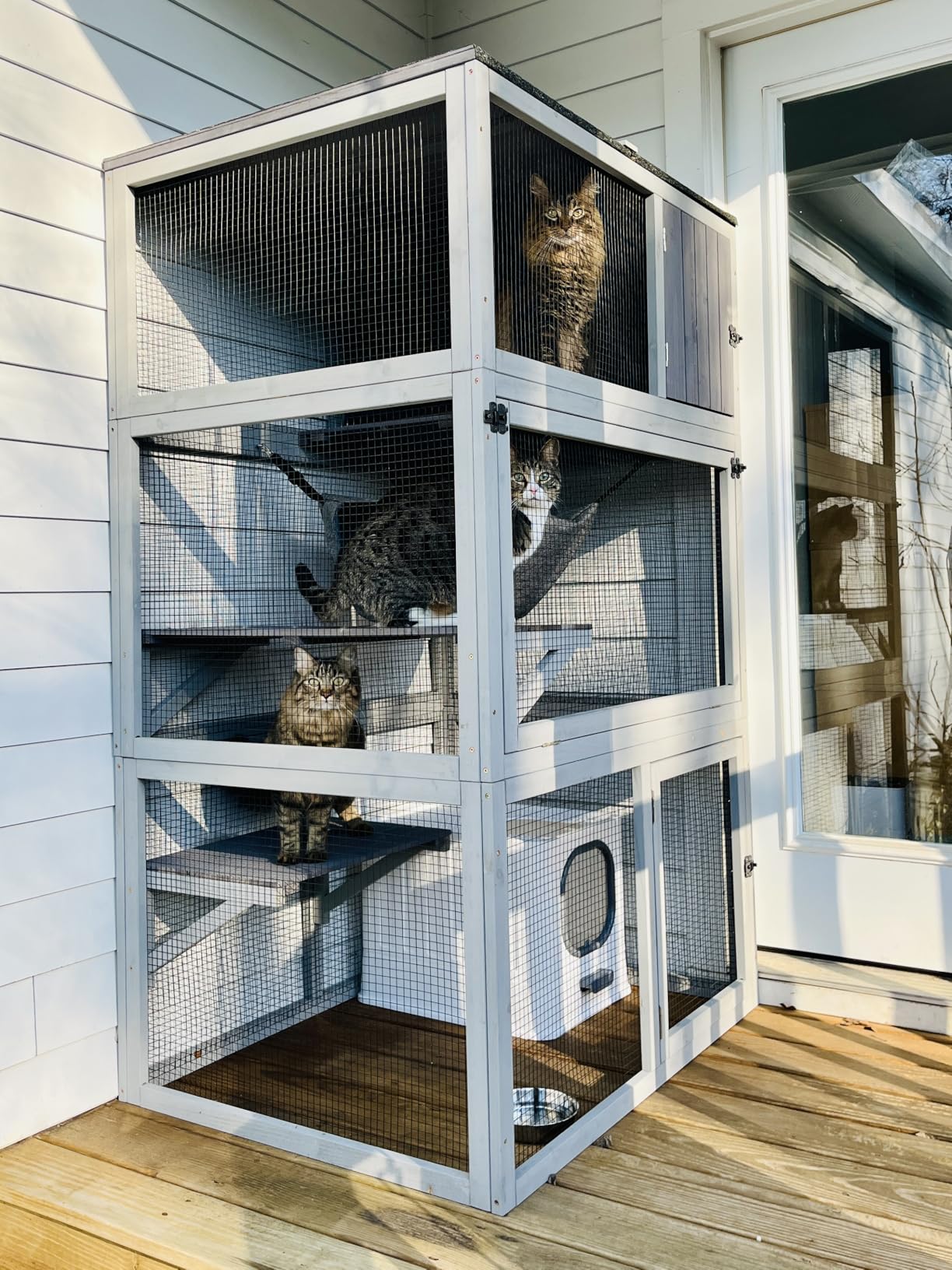 X-Zone Oversized Catio Outdoor Cat Enclosure, Wooden 4 Tiers Cat Enclosures with Weatherproof Roof, Large Cat Patio Connect to Window, Walk-in Cat Cage House for Indoor Outdoor customer photo 1