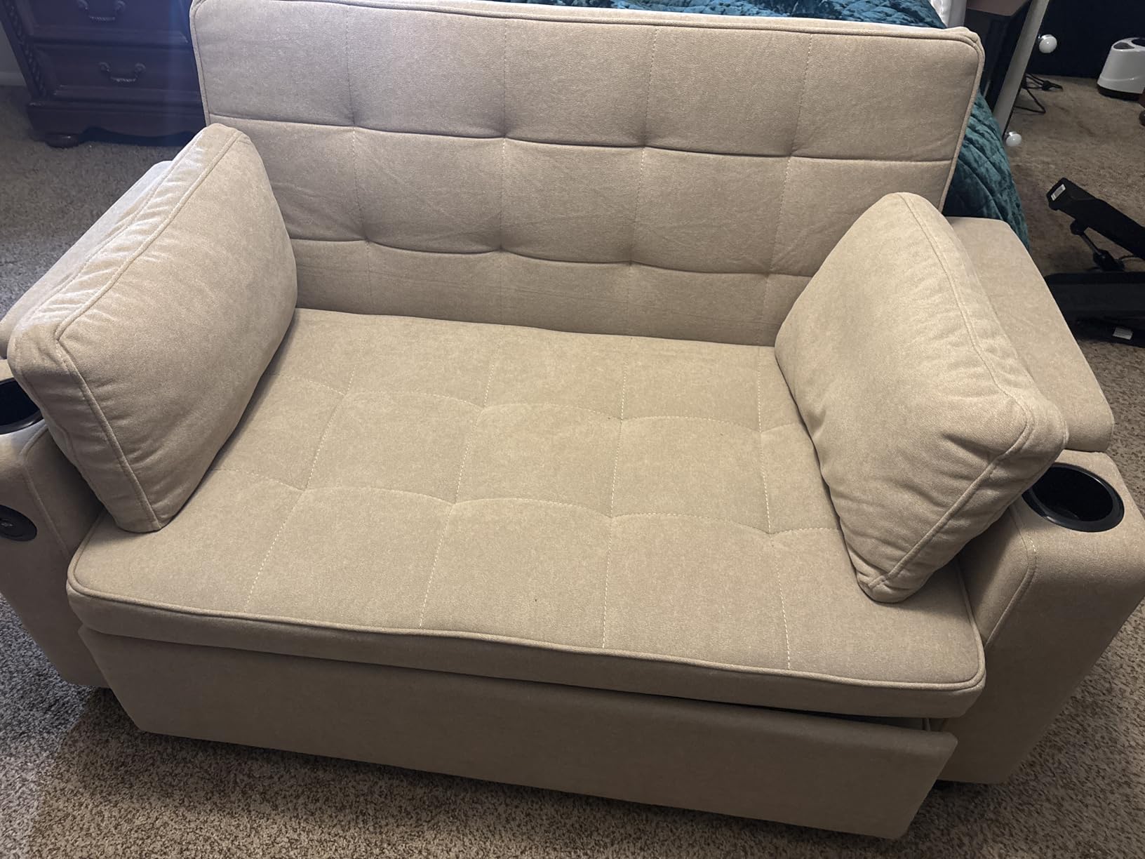 Korser 55.5'' 3-in-1 Convertible Sofa Bed, Pull Out Couch with 5-Position Adjustable Backrest, Loveseat Sleeper Sofa for Small Spaces, Sofa Couch with Cup Holders for Living Room, Office, Chenille customer photo 1