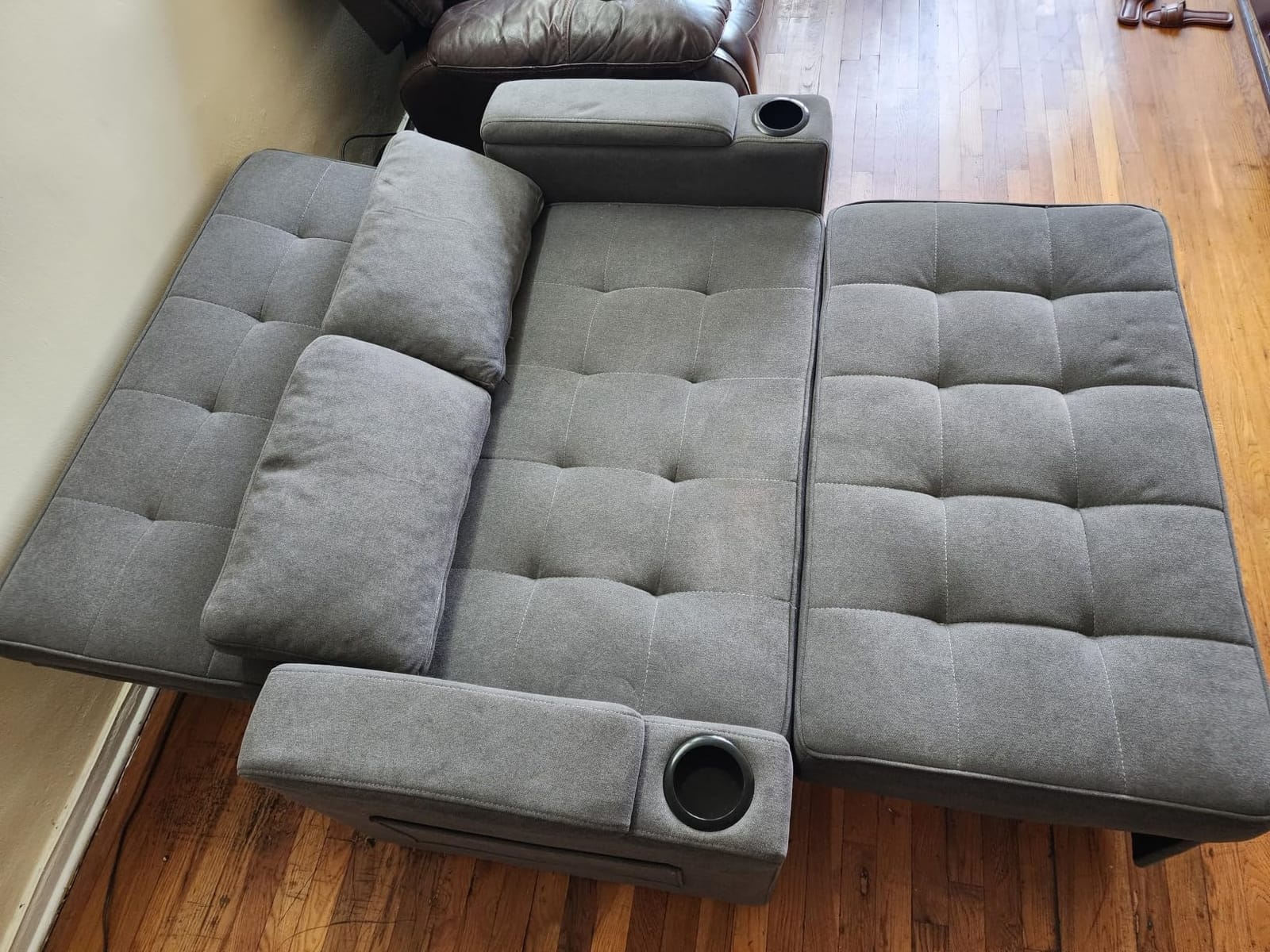 Korser 55.5'' 3-in-1 Convertible Sofa Bed, Pull Out Couch with 5-Position Adjustable Backrest, Loveseat Sleeper Sofa for Small Spaces, Sofa Couch with Cup Holders for Living Room, Office, Chenille customer photo 2