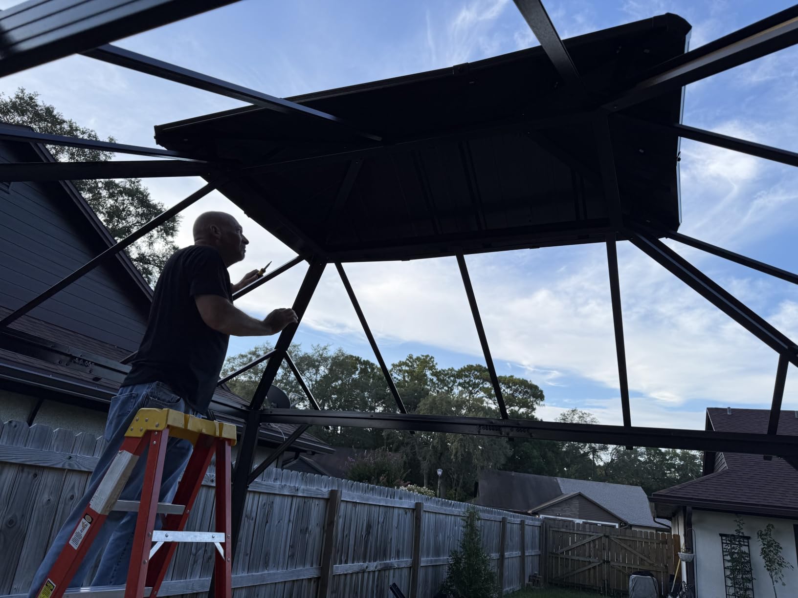 10x12FT Hardtop Gazebo with 50FT Solar String Lights Brown | Permanent Outdoor Pergola with Double Galvanized Steel Roof and Curtains and Netting for Backyard, Patio, Lawn and Garden customer photo 1