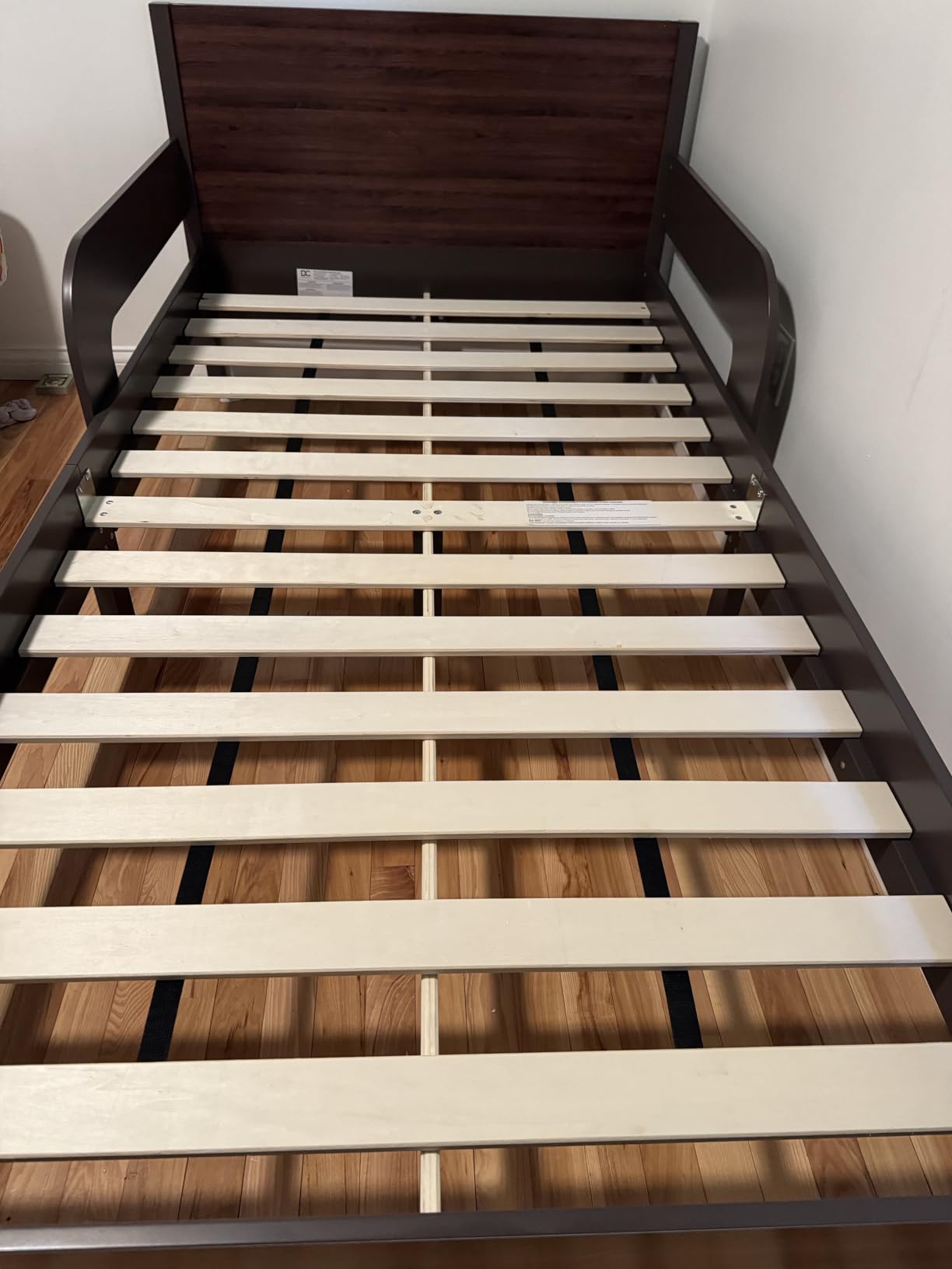Delta Children Cora Wood Twin Bed with Removable Guardrails - Wood Twin Bed with Slats Supports for Girls & Boys Teens, No Box Spring Needed, White Oxford Stripes customer photo 1