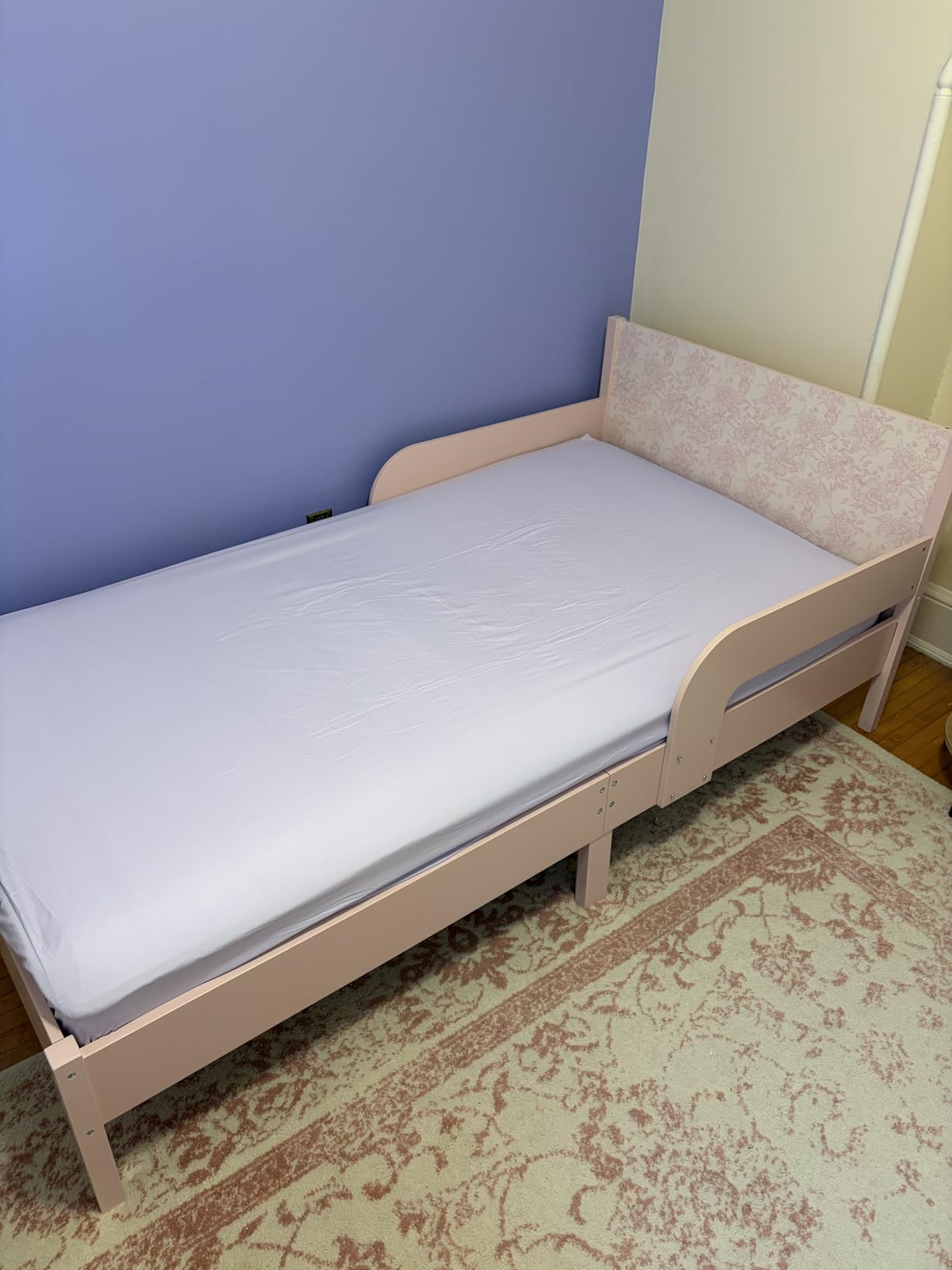 Delta Children Cora Wood Twin Bed with Removable Guardrails - Wood Twin Bed with Slats Supports for Girls & Boys Teens, No Box Spring Needed, White Oxford Stripes customer photo 2