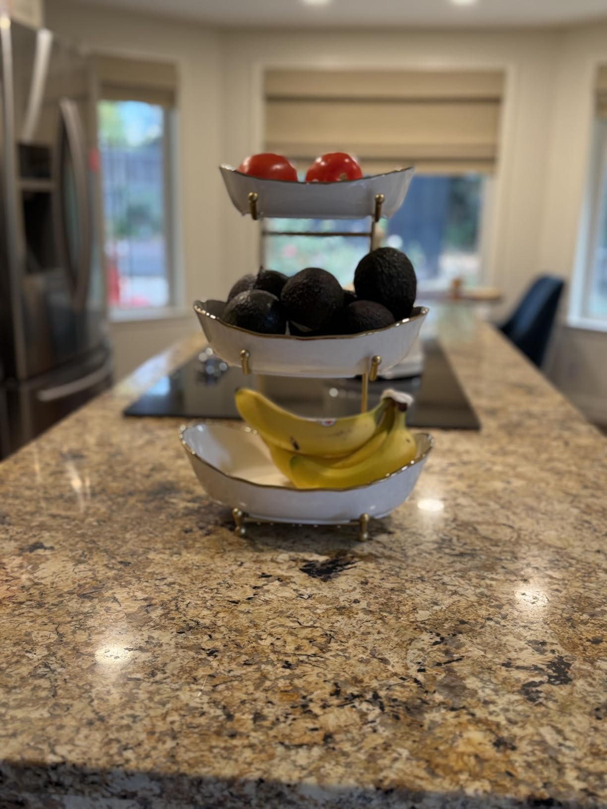 3 Tier Fruit Basket, Ceramic Fruit Bowl for Kitchen Counter | Fruit Holder for Kitchen, with Metal Stand, No Installation Required, Save Space, Easy to Clean, Modern, Gold, Large customer photo 2