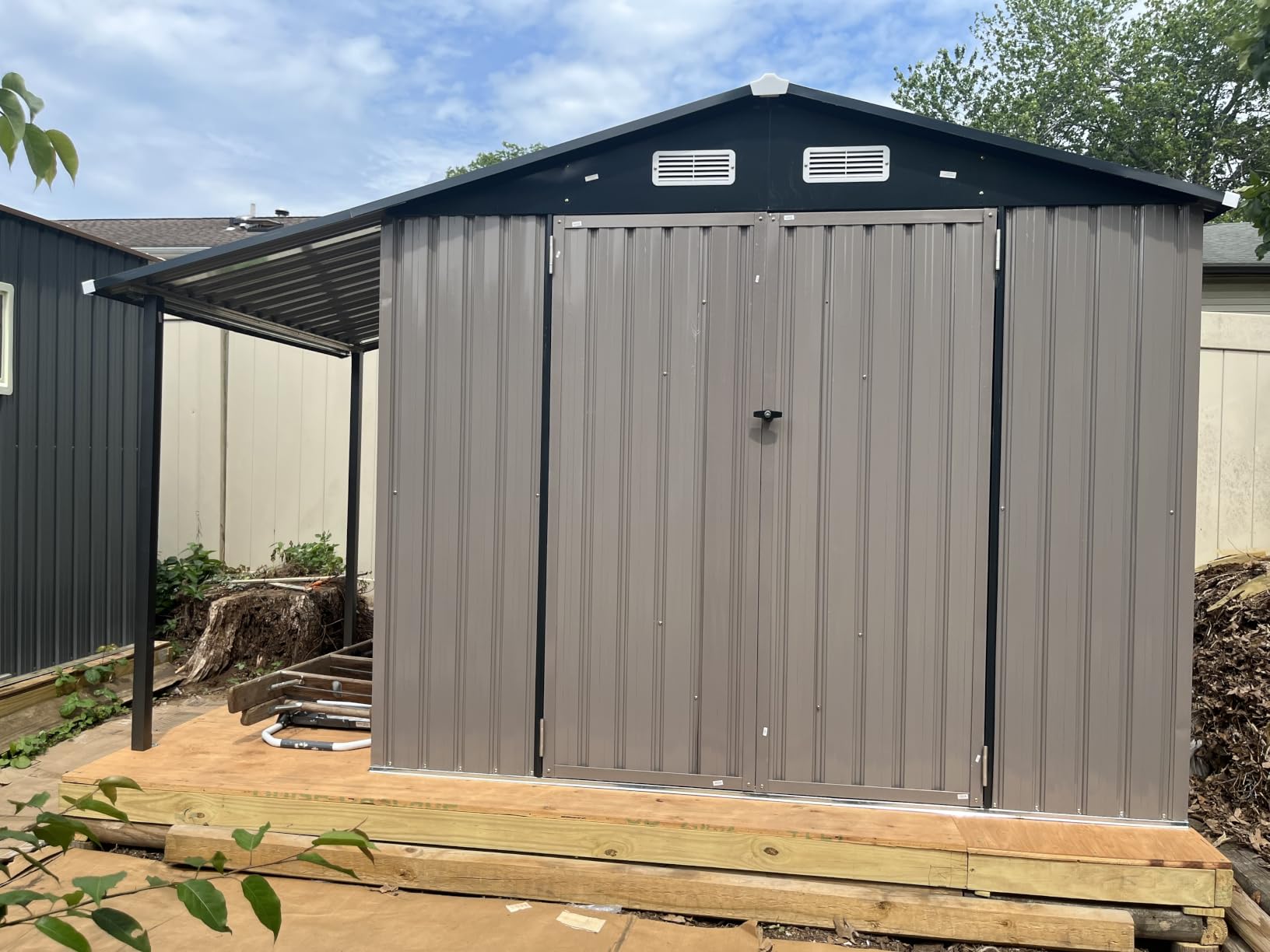 Aoxun 6x10 FT Outdoor Storage Shed Metal Lean to Sheds with Gazebo,Open Firewood Storage,Garden Shed with Lockable Doors,Sloped Roof,Windows, 2 in 1 Large Tool Shed for Patio, Backyard, Lawn customer photo 1