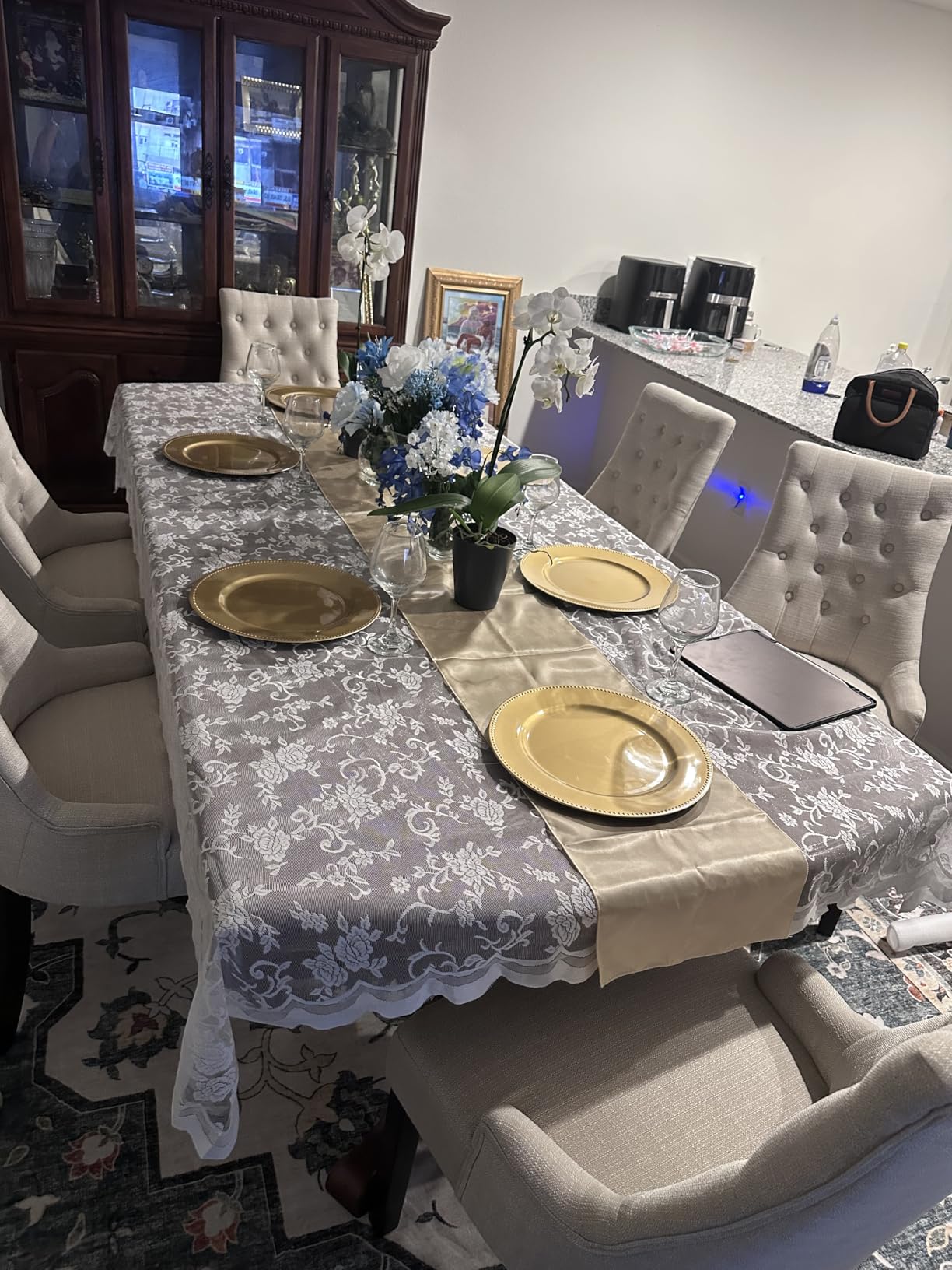 COLAMY Fabric Side Dining Chairs Set of 2, Wingback Upholstered Dining Room Chairs with Tufted Button, Living Room Chairs for Home Kitchen, Beige customer photo 2