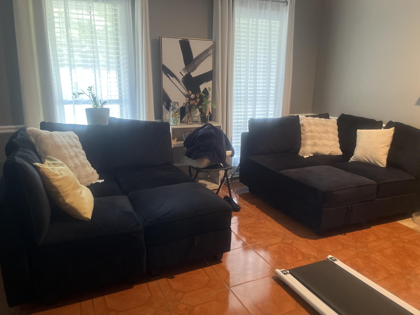 HONBAY Modular Sectional Couch L Shaped Sofa with Storage, Black | Velvet Pet-friendly Fabric, Convertible Sectional Couches for Living Room, Easy to assemble, Removable Cushion customer photo 2
