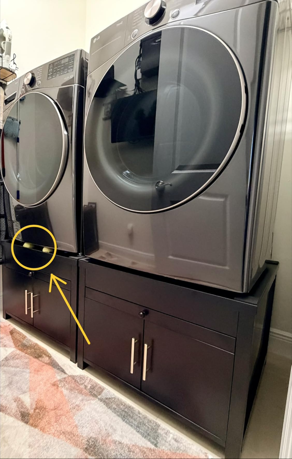 2 Pack Laundry Pedestal for Washer Dryer Stand 700LBS Shock-Proof | with Pull-Out Shelf Hidden Storage Drainage, Heavy Duty Base, White customer photo 2