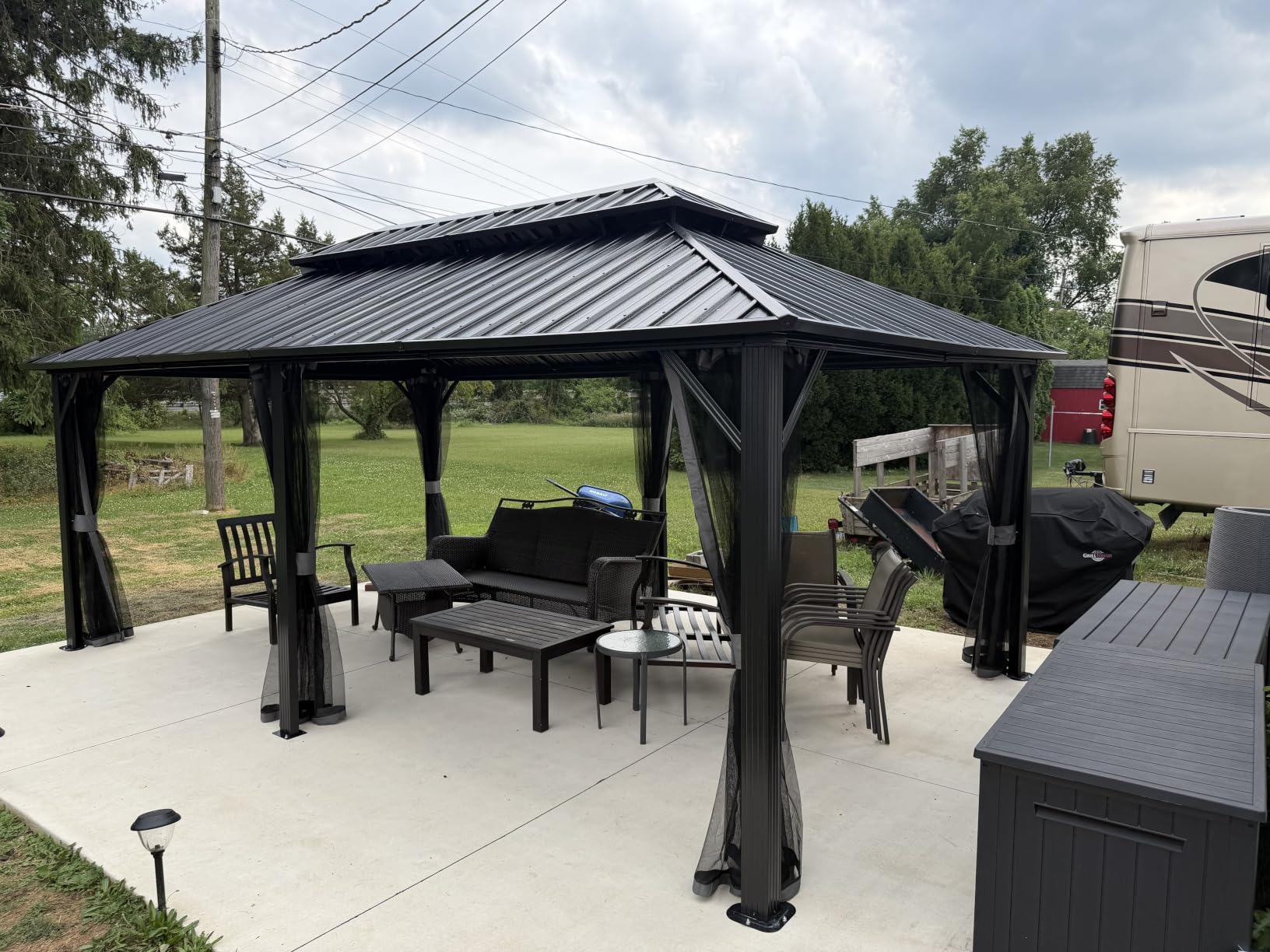 Aoxun 12Ft X 20Ft Hardtop Gazebo, Aluminum Metal Outdoor Gazebos Pergolas | with Led Lights, Breathable Netting and Curtains, Galvanized Steel Double Top, Permanent Pavilion for Backyard, Patio, Lawn, Deck customer photo 2
