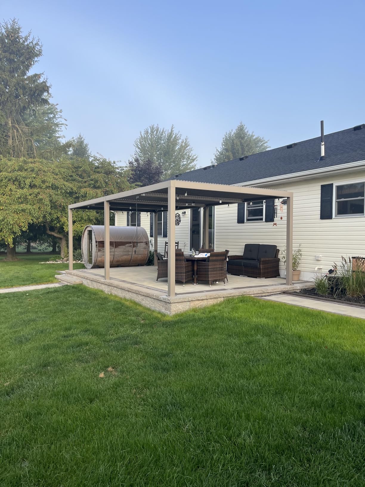 PURPLE LEAF 12' x 24' Louvered Pergola with Integrated LED Strip Lights | Enjoy Outdoors Day & Night, Built-In LED Lighting, Create a Warm Atmosphere, Hidden Drainage System, Champagne Design customer photo 1