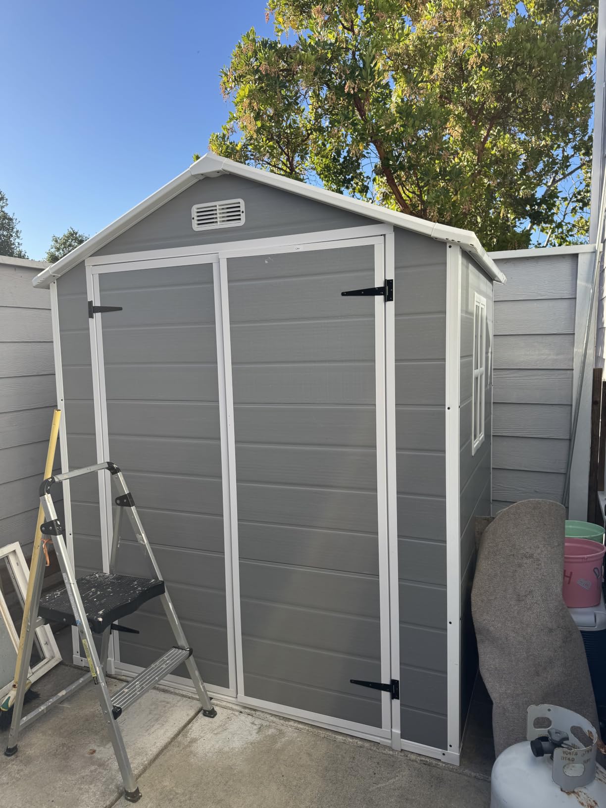Aoxun 6x4 FT Outdoor Storage Resin Shed, Outdoor Shed with Floor, Gray | Plastic Shed with Lockable Doors & Slooping Roof, Window Garden Tool Shed for Backyard, Patio, Poolside customer photo 2