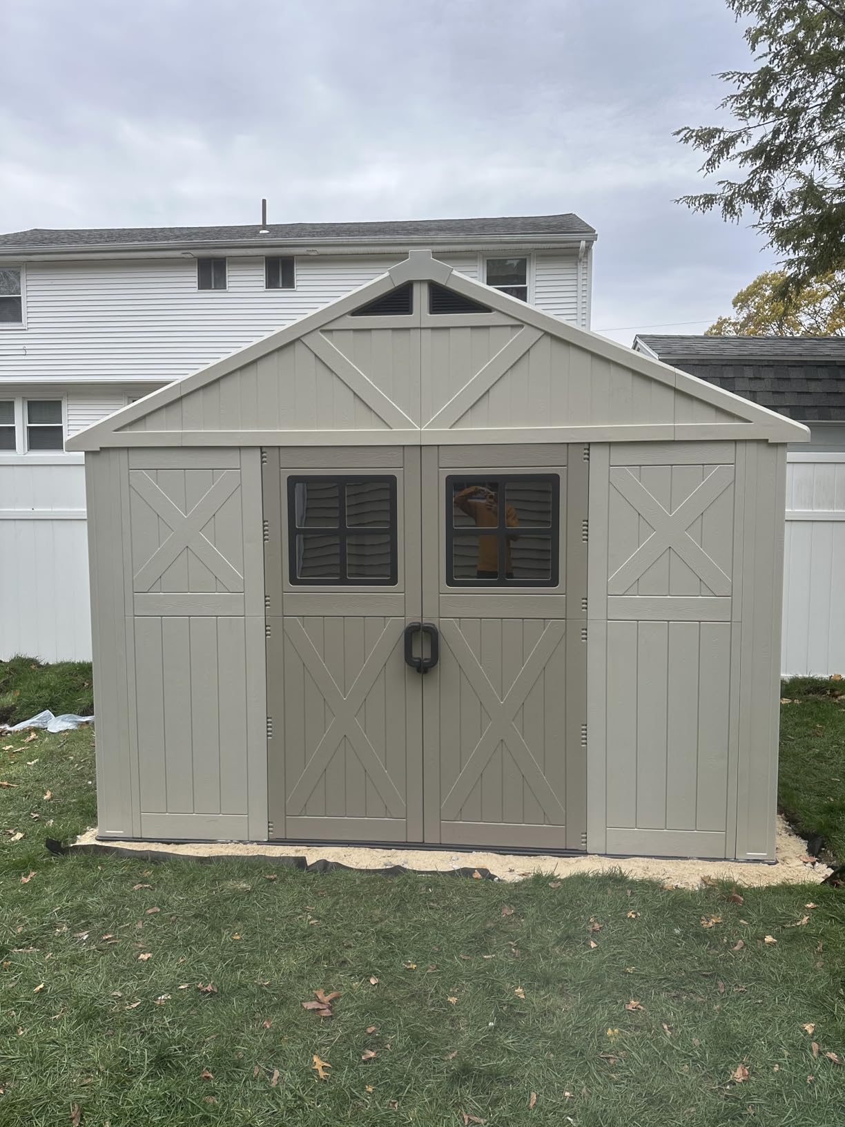 Greesum 10x10FT Resin Outdoor Storage Shed with Floor, Plastic Sheds, Beige | Easy to Assemble Kick-it Shed| Eco-Friendly HDPE Material| Lockable Doors with 4-Windows & Multiple Skylights customer photo 2