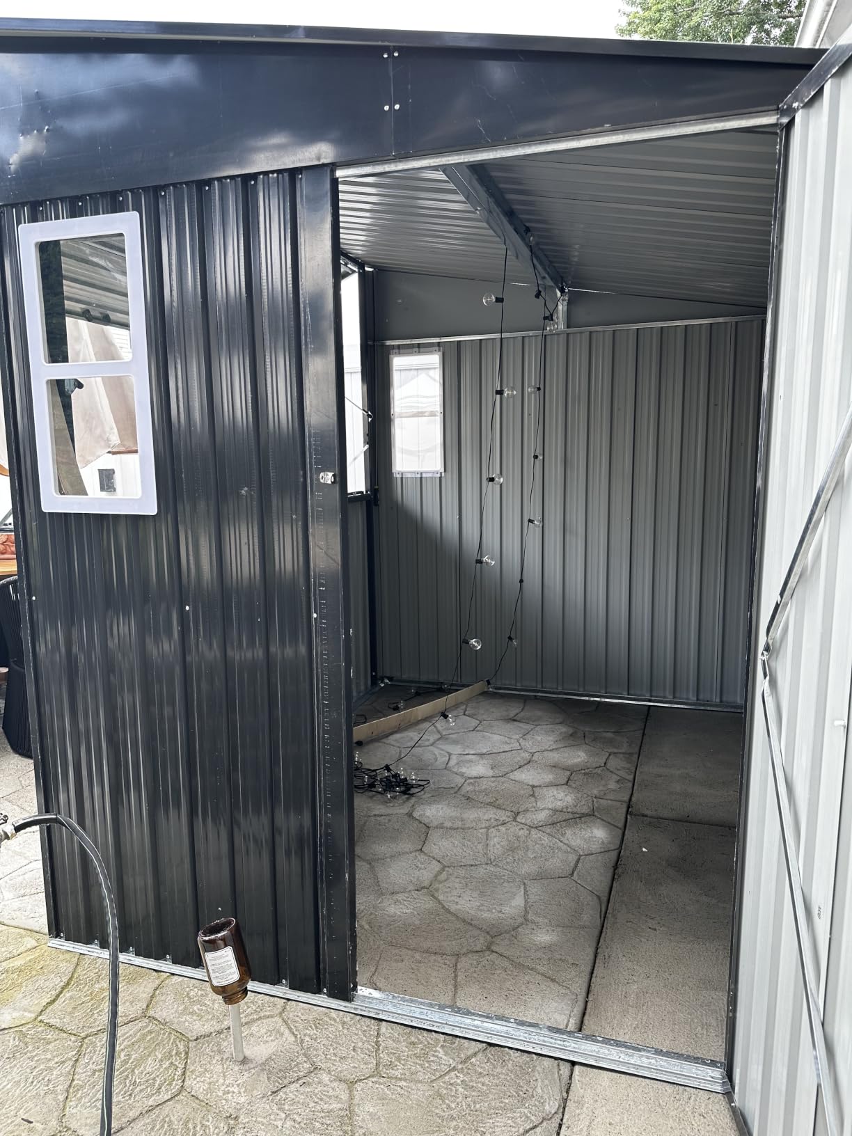 Aoxun 8x7 FT Outdoor Bar Shed with Canopy with 50 FT Solar Sting Lights | Sloped Roof Metal Outdoor Storage Shed with Fold-Down Counter, TV Mount Ready Post & 2 Windows for Patio, Backyard customer photo 1