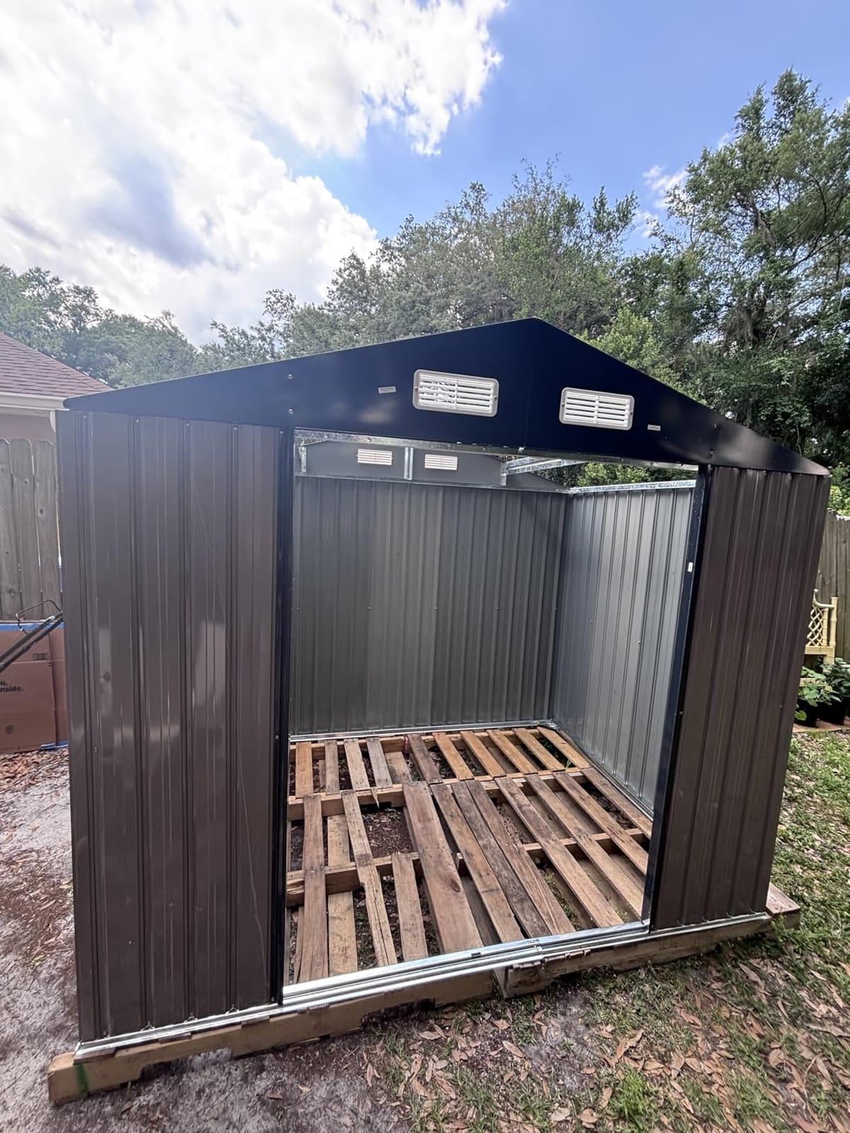 Aoxun 10x12FT Shed with Floor Galvanized Steel Outdoor Storage Shed (Brown) | Metal Garden Shed with Double Doors, Moisture-Proof Floor & Ventilation, Sloped Roof for Garden, Patio, Backyard customer photo 1