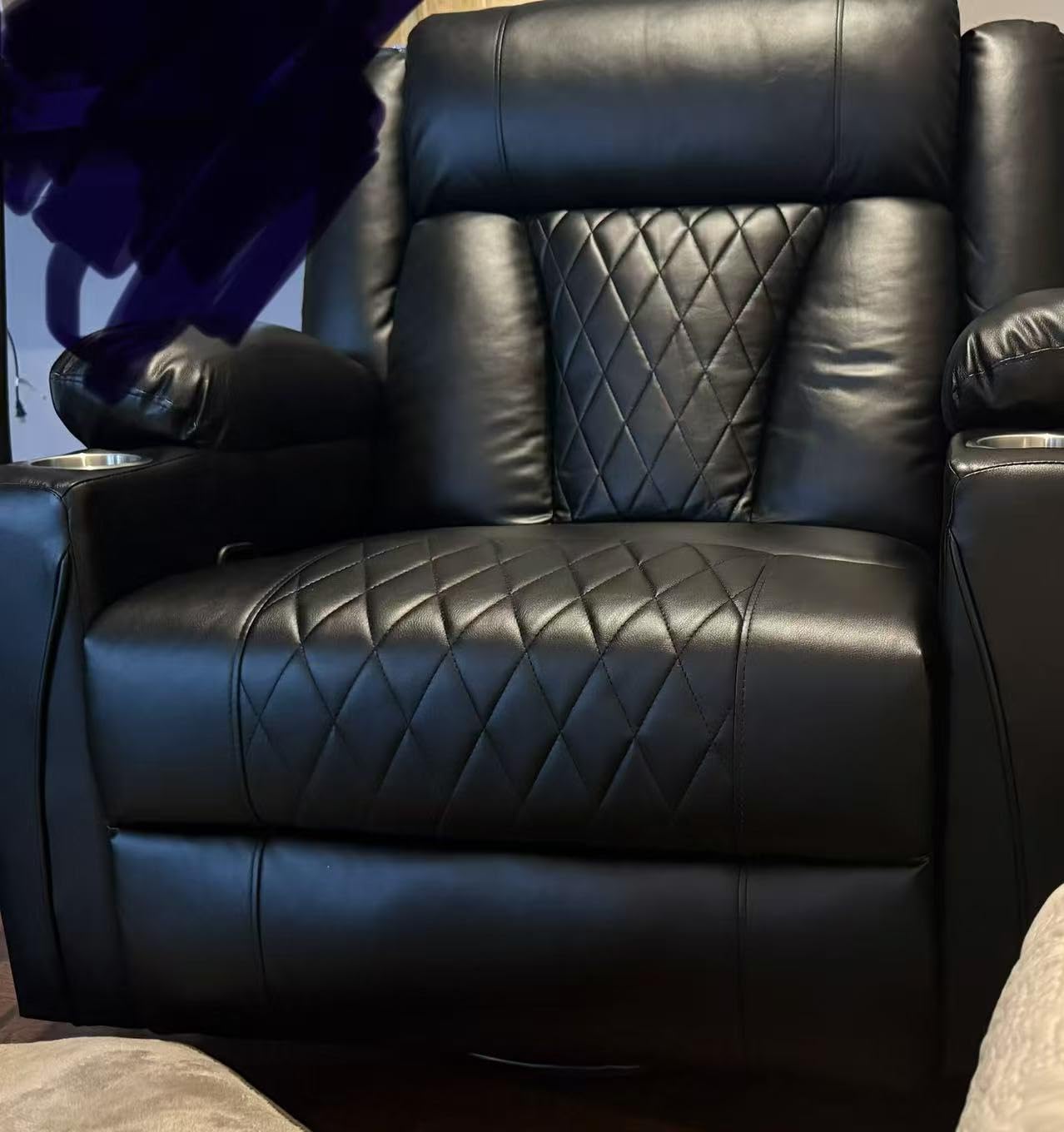 Korser Oversized Recliner Chair, 360° Swivel Rocker Recliner for Big and Tall Person, Manual Control Recliner with Heat & Massage for Living Room, Faux Leather, Black customer photo 1