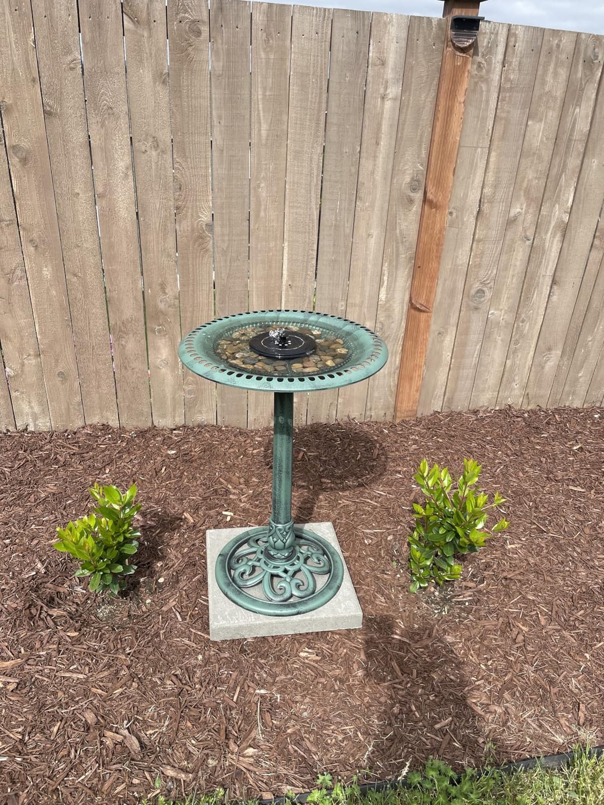 Alpine Corporation TEC116 Outdoor Aged Green Pedestal Birdbath with Scrollwork, 28