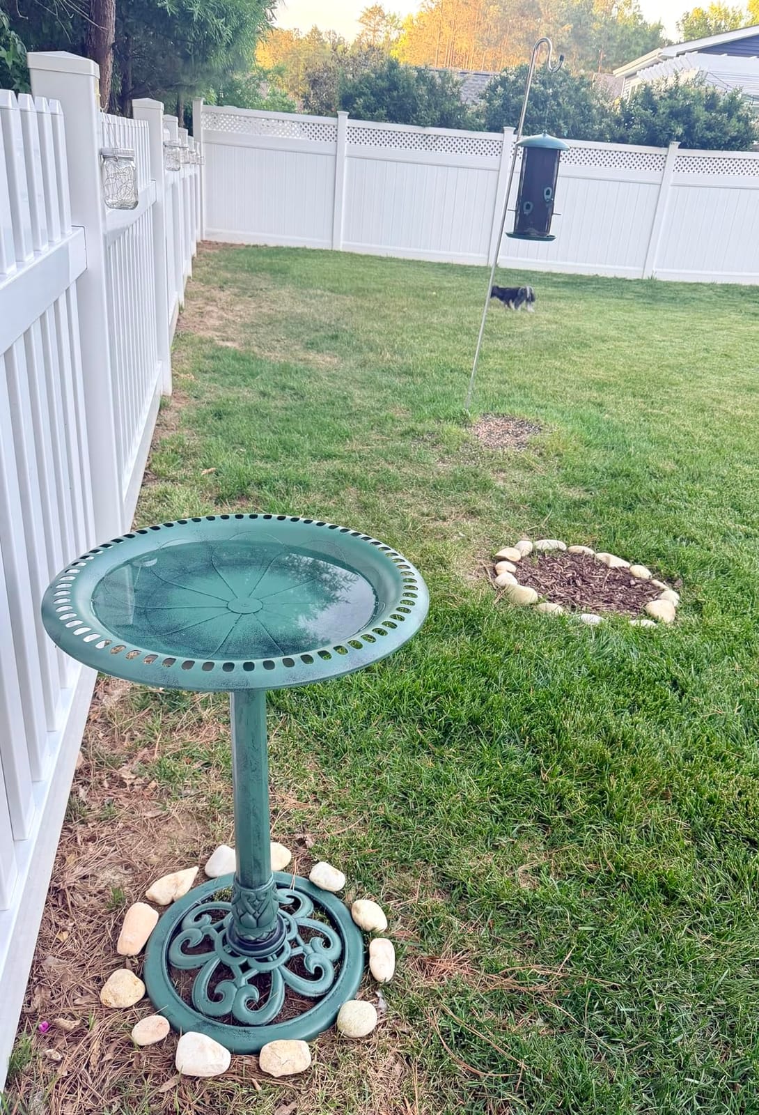 Alpine Corporation TEC116 Outdoor Aged Green Pedestal Birdbath with Scrollwork, 28