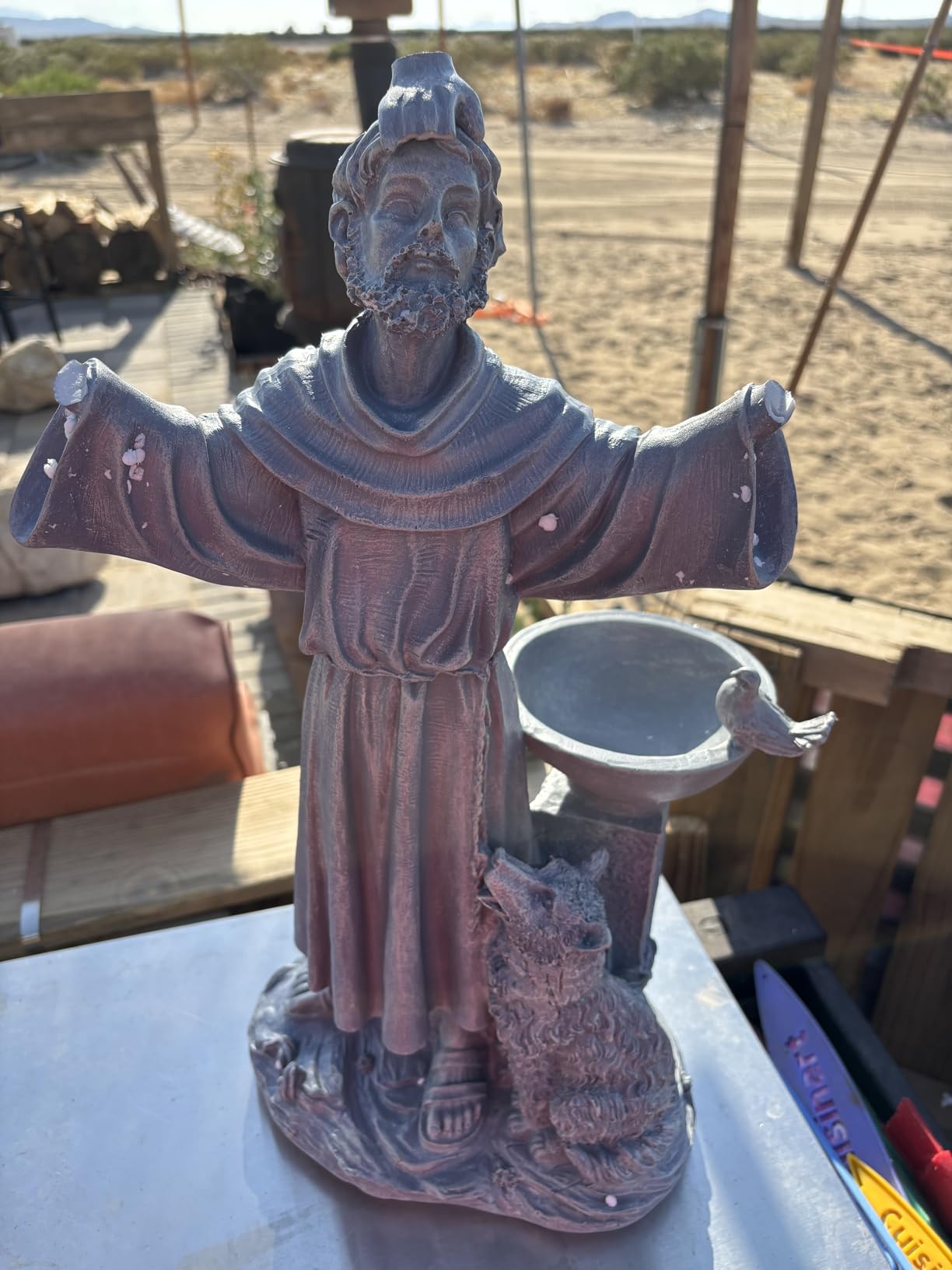 Design Toscano Francis of Assisi Blessing Religious Garden Decor Statue with Bird Bath Feeder, 19 inches Tall, Cast Stone Resin, Gray Stone Finish customer photo 2