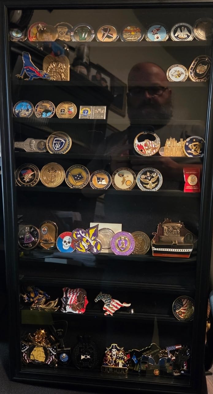 DisplayGifts Military Challenge Coin Display Case Poker Chips Holder Wall Cabinet Rack 29 X 16 Compatible with Army Navy Air Force Marine Corps Challenge Coins customer photo 1