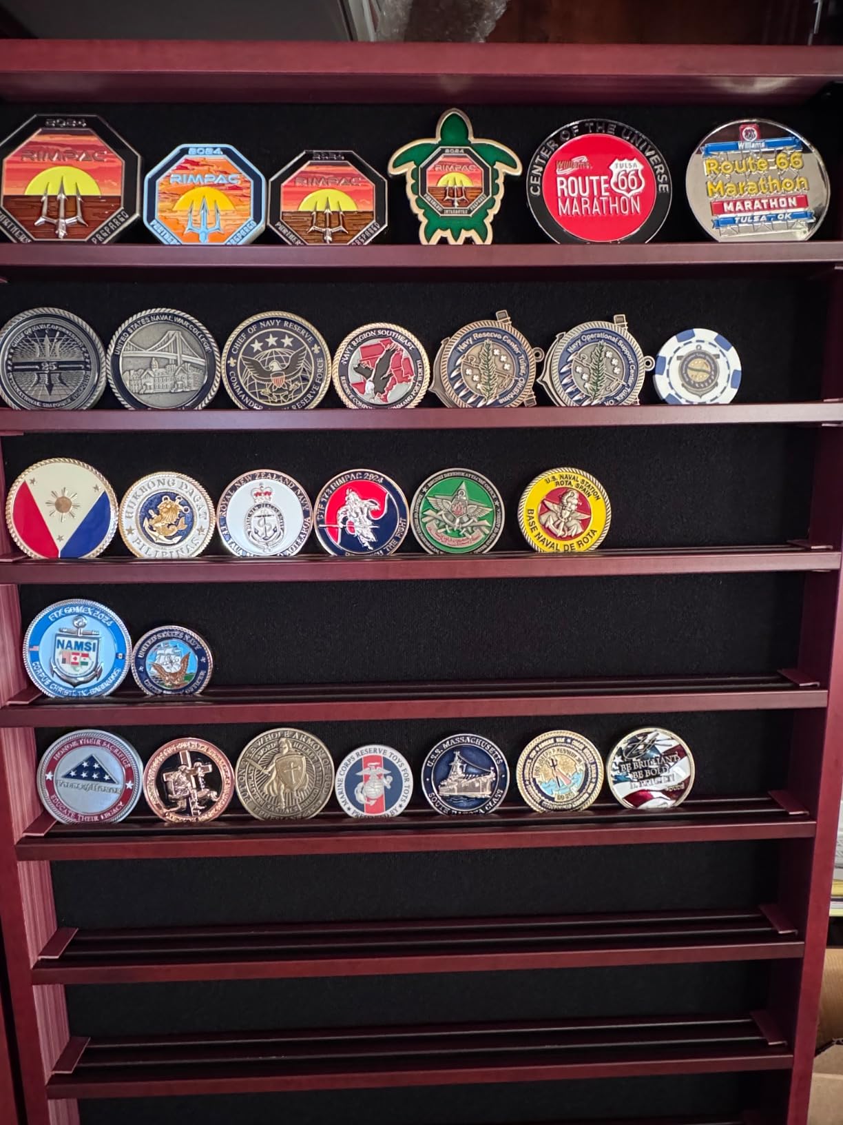 DisplayGifts Military Challenge Coin Display Case Poker Chips Holder Wall Cabinet Rack 29 X 16 Compatible with Army Navy Air Force Marine Corps Challenge Coins customer photo 2