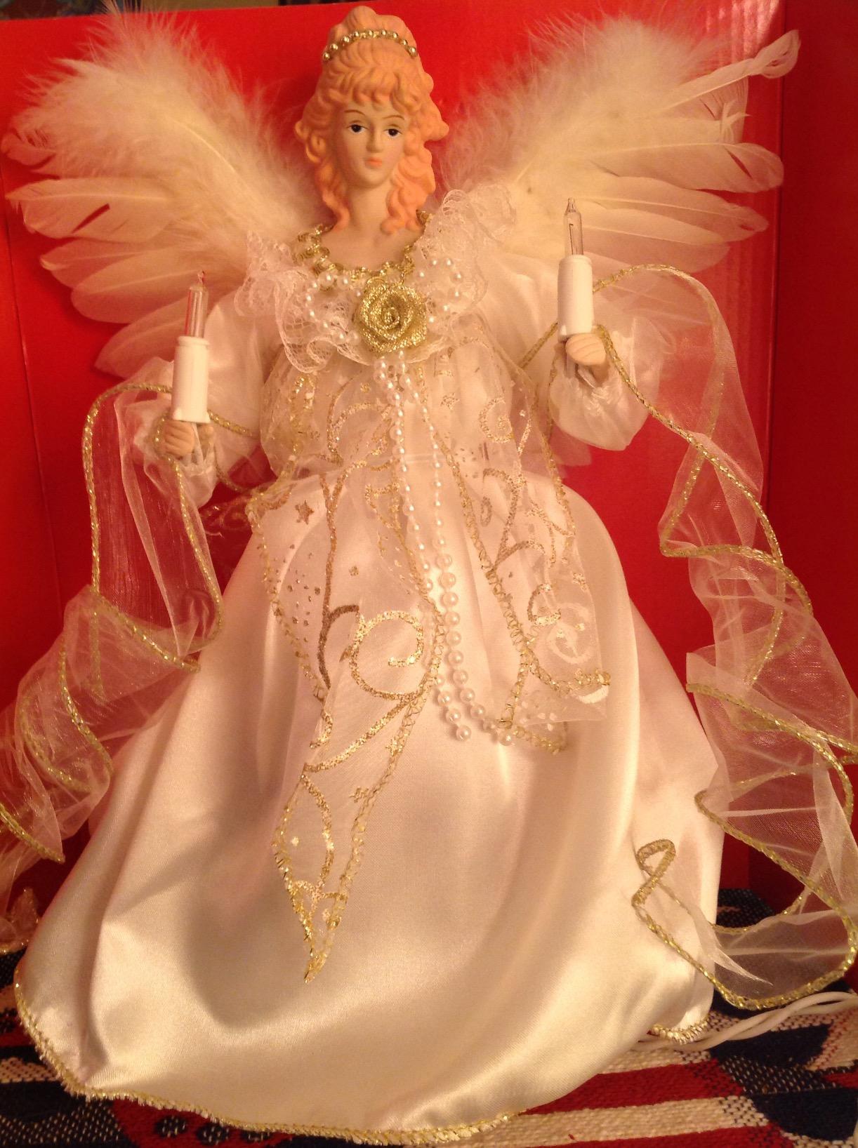 Kurt Adler 10-Light Angel Tree Topper, Ivory and Gold, 12in customer photo 1