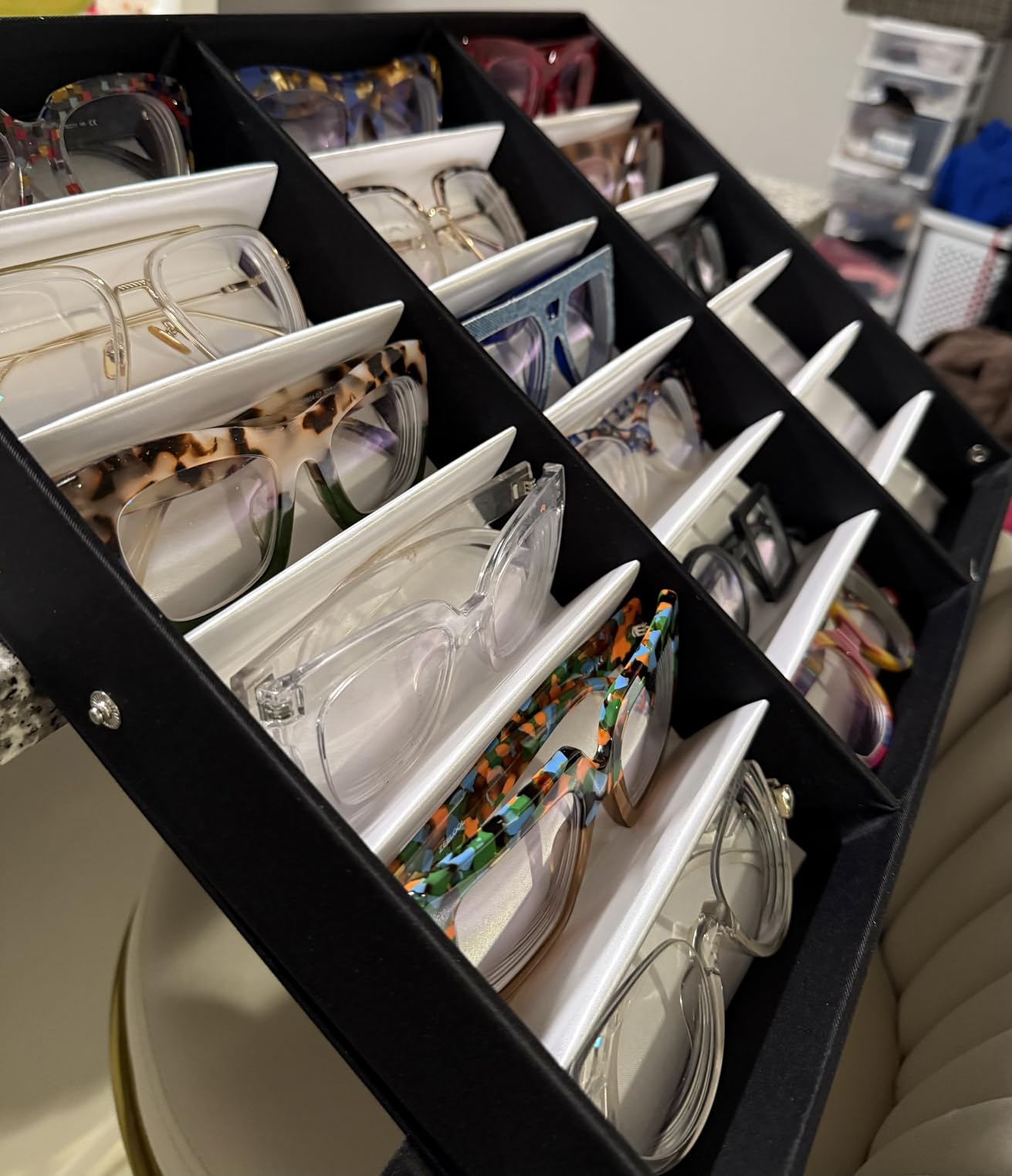 ProSource 18 Slot Sunglasses Organizer Box Stand Display Case/Tray, Fabric Lined & Snap Close customer photo 2