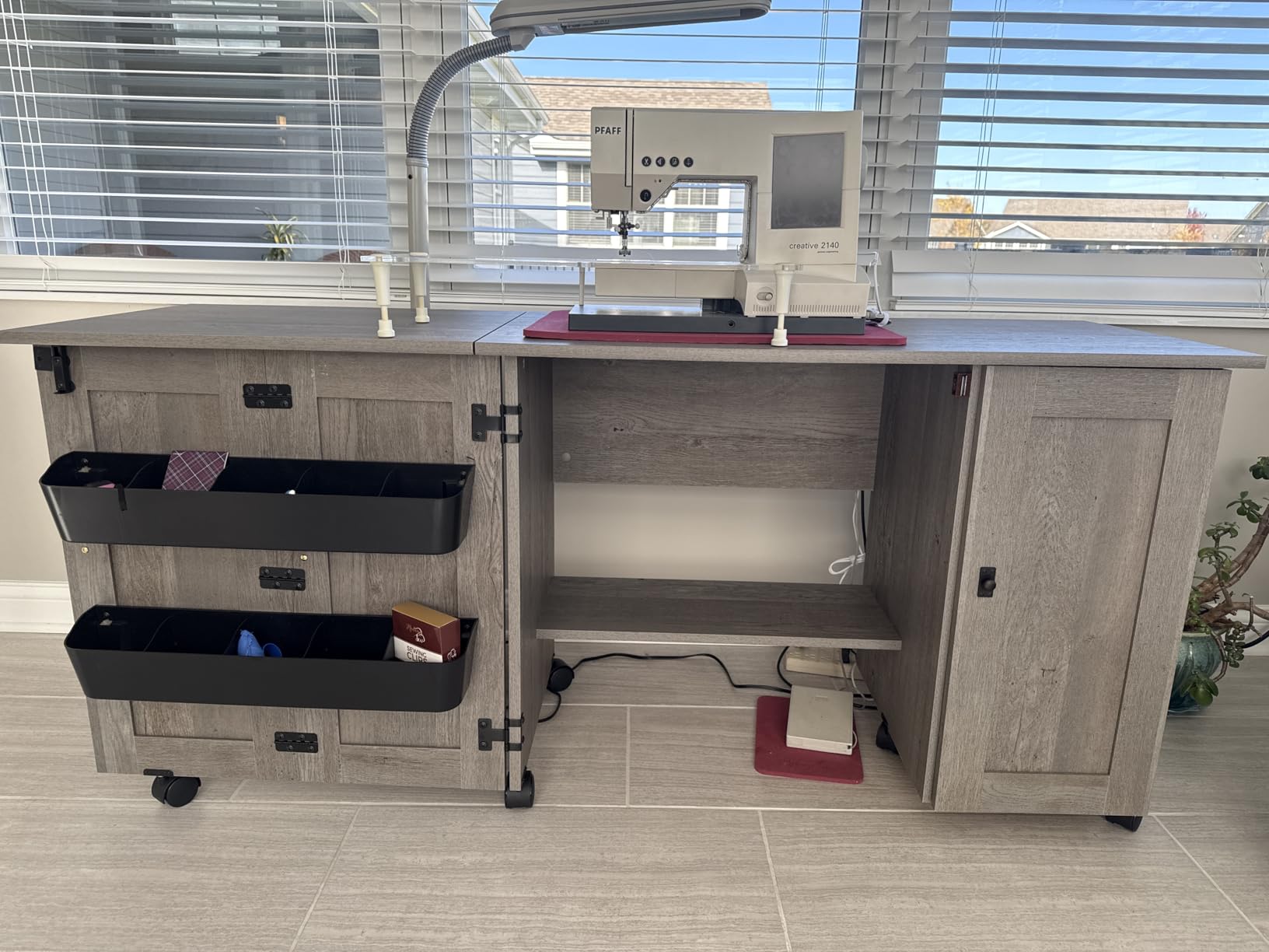 Sauder Miscellaneous Storage Easy Rolling Sewing and Craft Table/Cart/ Pantry cabinets, Cinnamon Cherry finish customer photo 1