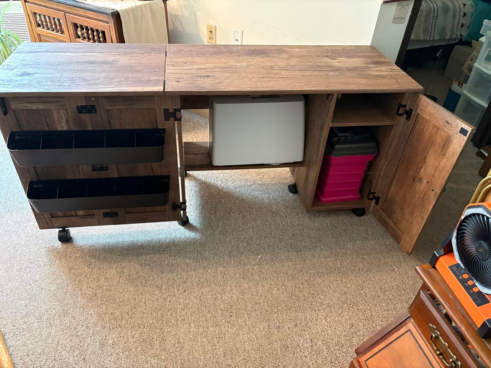 Sauder Miscellaneous Storage Easy Rolling Sewing and Craft Table/Cart/ Pantry cabinets, Cinnamon Cherry finish customer photo 2