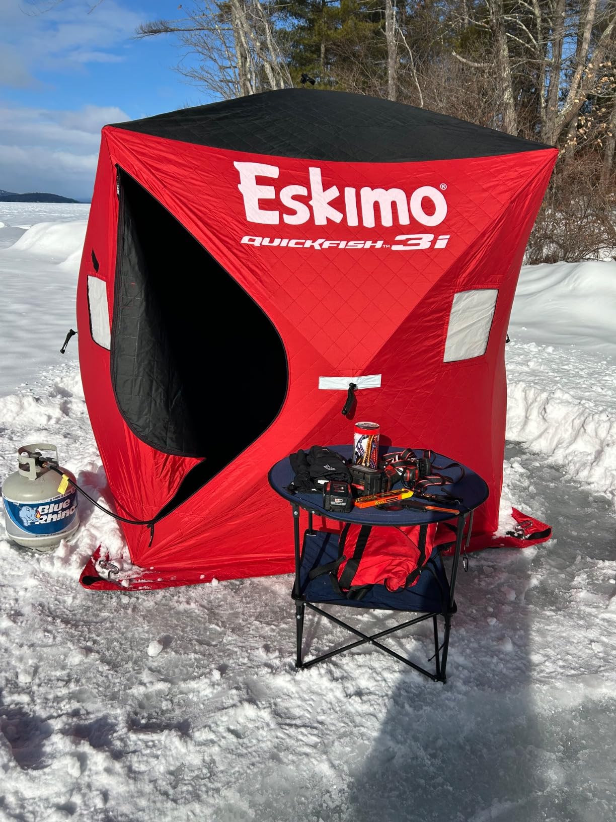 Eskimo 69445 Quickfish 3i Insulated Pop-Up Portable Hub-Style Ice Fishing Shelter, 34 Square Feet of Fishable Area, 3 Person Shelter, Red customer photo 1