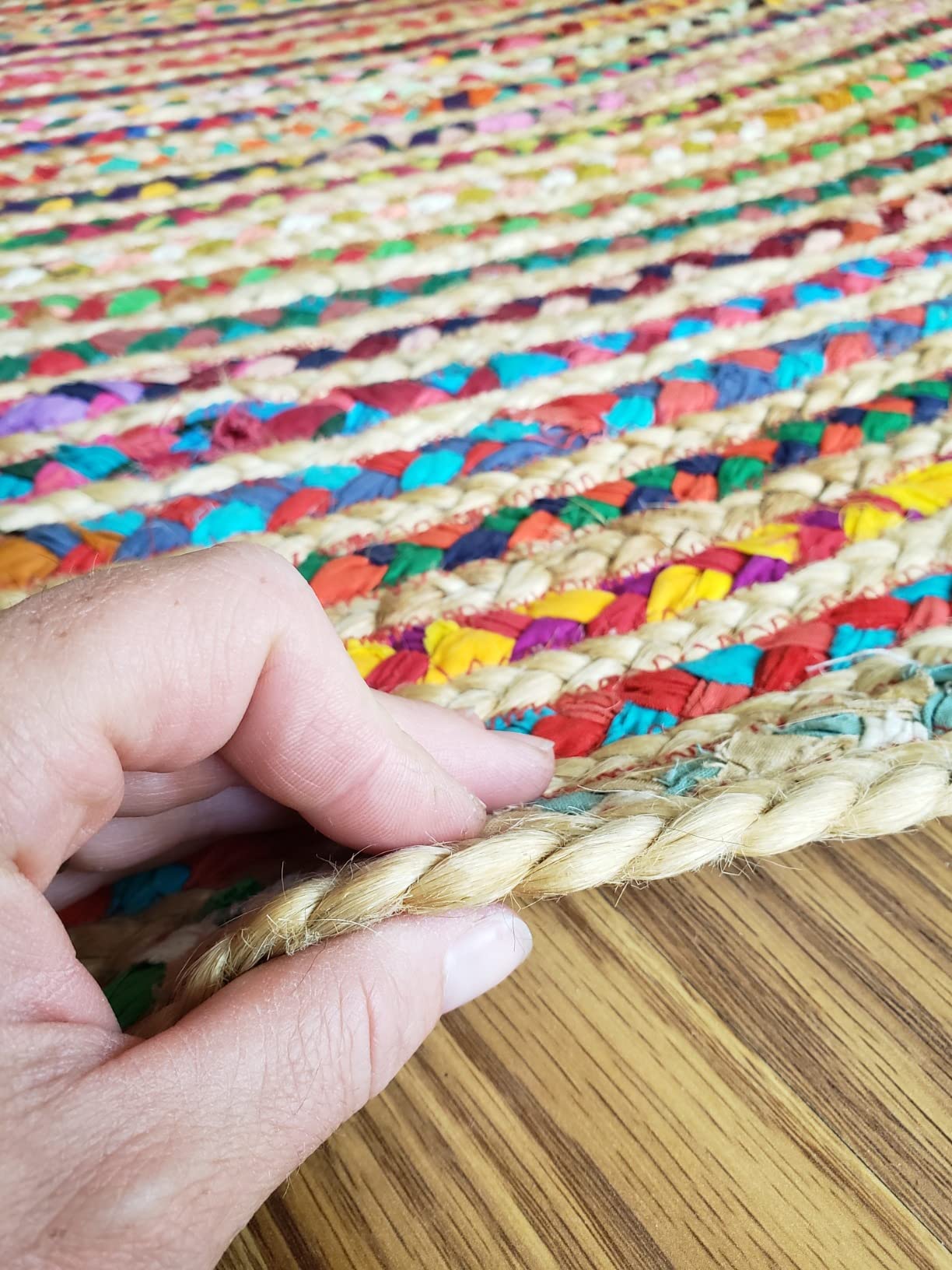 COTTON CRAFT Jute Chindi Braid Rag Rug - 6 Feet Round Multi Color Area Rug customer photo 2