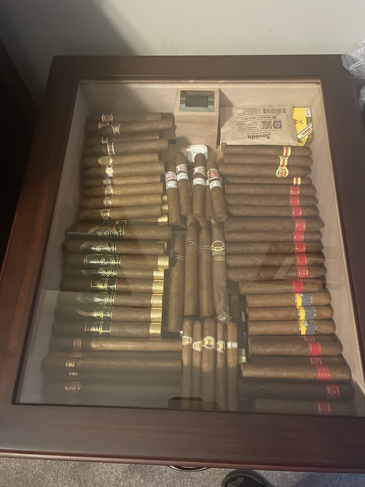 Prestige Import Group Santiago End Table Glass Top Cigar Humidor with 2 Pull Out Drawers - Holds Up to 700 - Color: Cherry Walnut Finish customer photo 2