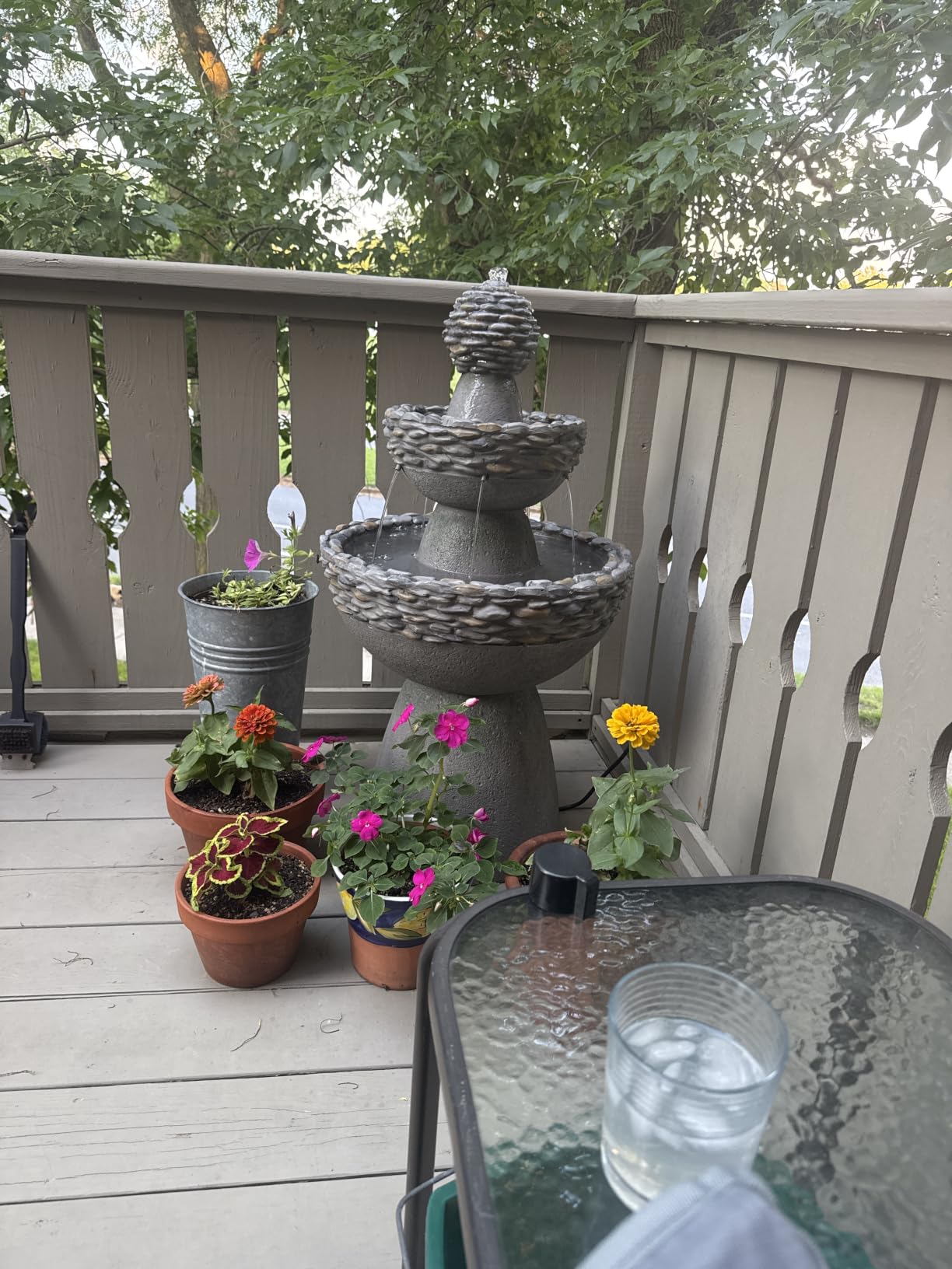 Teamson Home 36.5 in. Outdoor 3-Tier Zen-Style Pedestal Water Fountain in. with Stone Trim with Pump and 2.64 Gallon Capacity, Stone Gray | 3-Tier Garden Fountain, Stone Look, With Pump, Pedestal Waterfall Feature customer photo 1