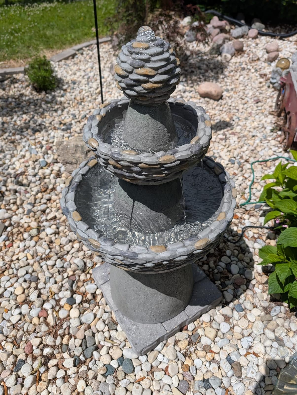 Teamson Home 36.5 in. Outdoor 3-Tier Zen-Style Pedestal Water Fountain in. with Stone Trim with Pump and 2.64 Gallon Capacity, Stone Gray | 3-Tier Garden Fountain, Stone Look, With Pump, Pedestal Waterfall Feature customer photo 2