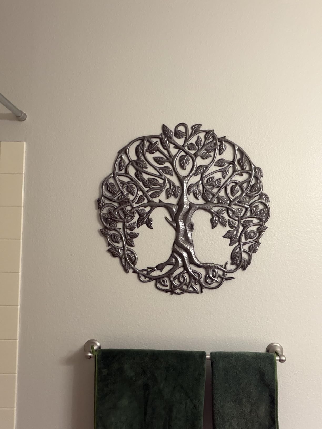 Tree of Life Metal Wall Art, Contemporary Iron Artwork Decor, Celtic Family Trees, 23 In. x 23 In. Round Modern Plaque, Handmade in Haiti,Fair Trade Certified, Signed By Wilson Etienne customer photo 2