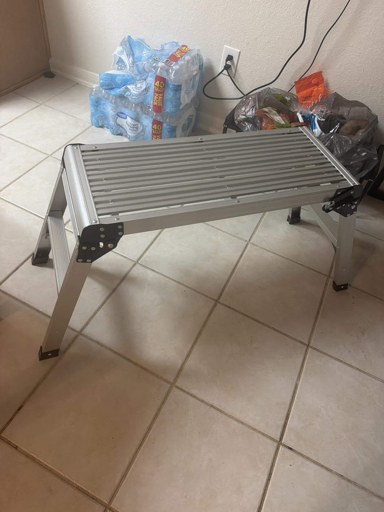 Giantex Work Platform Aluminum Step Ladder Drywall Safe CE Approved of Capacity 330 LBS Heavy Duty Portable Bench Folding Ladders Stool w/Non-Slip Mat (Silver) customer photo 1