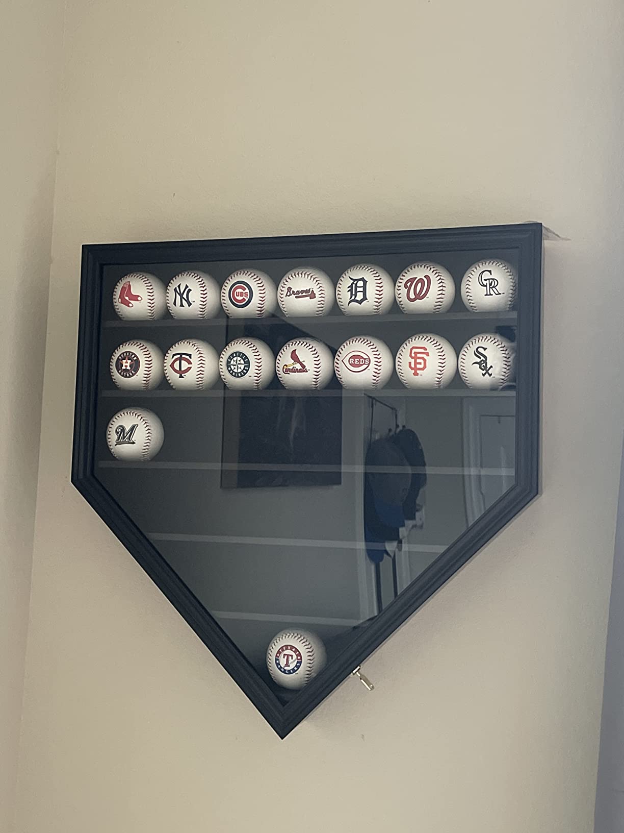 DisplayGifts Baseball Display Case Frame Shadow Box Wall Cabinet Holder to Hold 30 Balls, with Lockable Anti Fade UV Protection Acrylic Door for Homerun and Autograph Balls, Black Frame customer photo 2