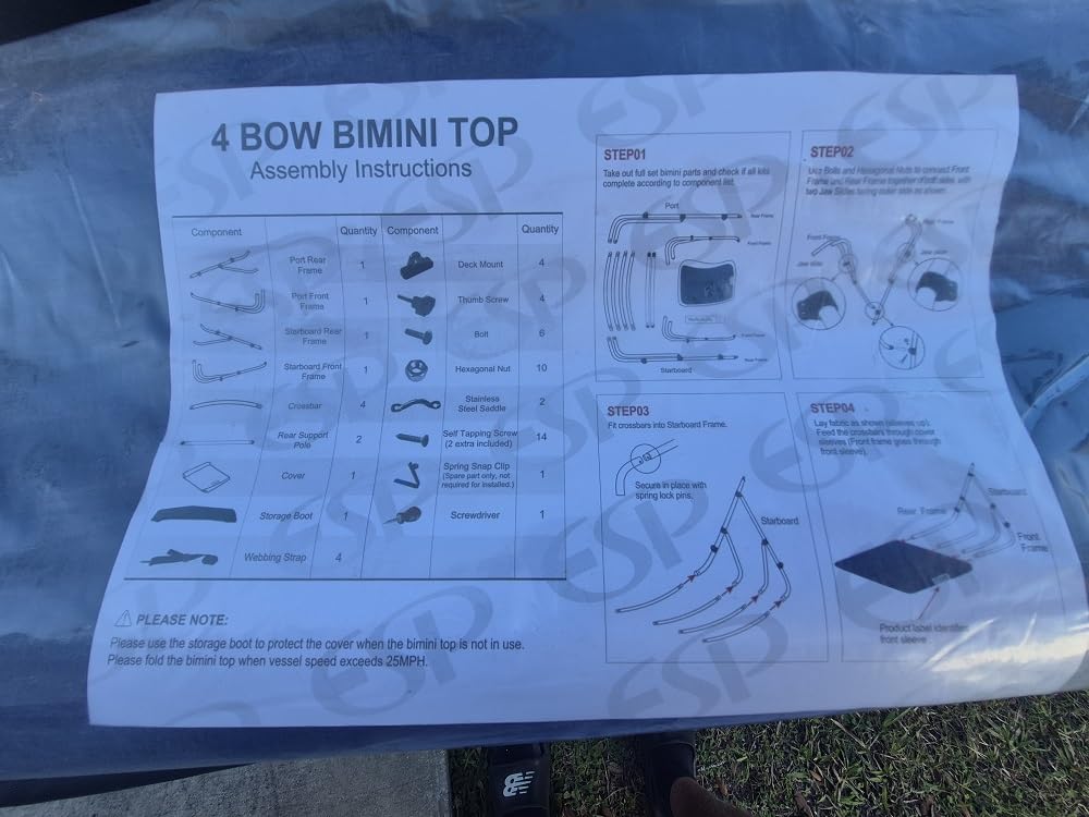 Naviskin 3 Bow & 4 Bow Bimini Top for Boats, 10 Colors, 13 Sizes customer photo 1