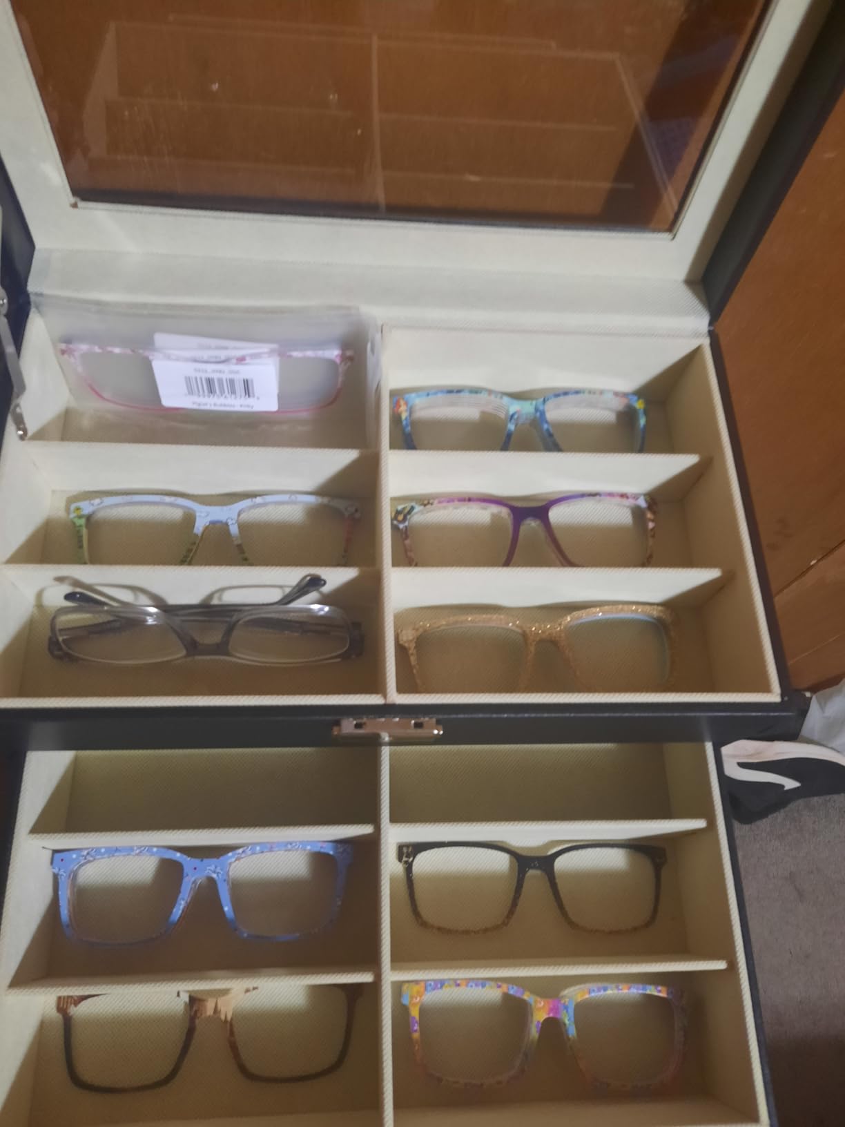 CO-Z Sunglasses Organizer with 12 Slots, Multiple Eyeglasses Eyewear Display Case for Women Men, 2 Story Leather Multi Sunglasses Jewelry Collection Holder with Drawer customer photo 1