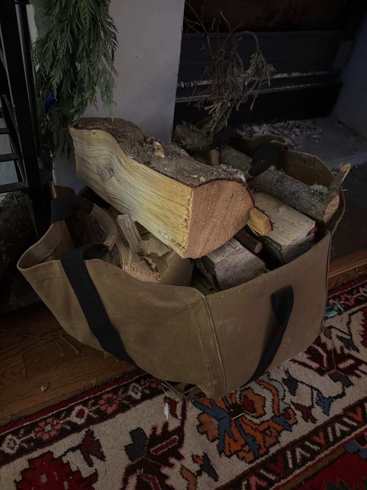 Readywares Firewood Carrier - Camping Waxed Canvas Camping Log Carrier, Tan customer photo 2