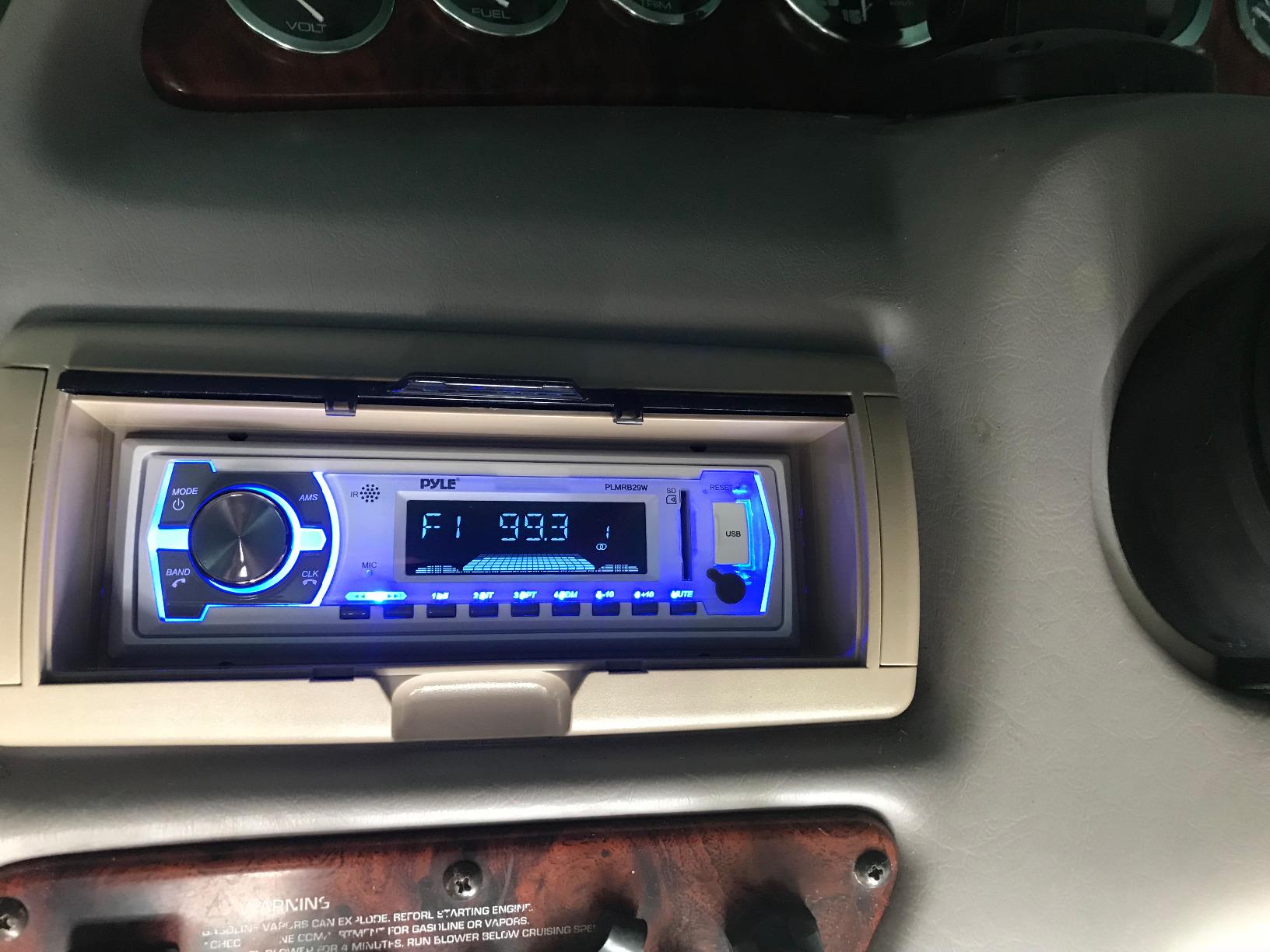 Pyle Marine Bluetooth Stereo Radio - 12v Single DIN Style Boat In dash Radio Receiver System with Built-in Mic, Digital LCD, RCA, MP3, USB, AM FM Radio - Remote Control - PLMRB29B (Black) customer photo 2